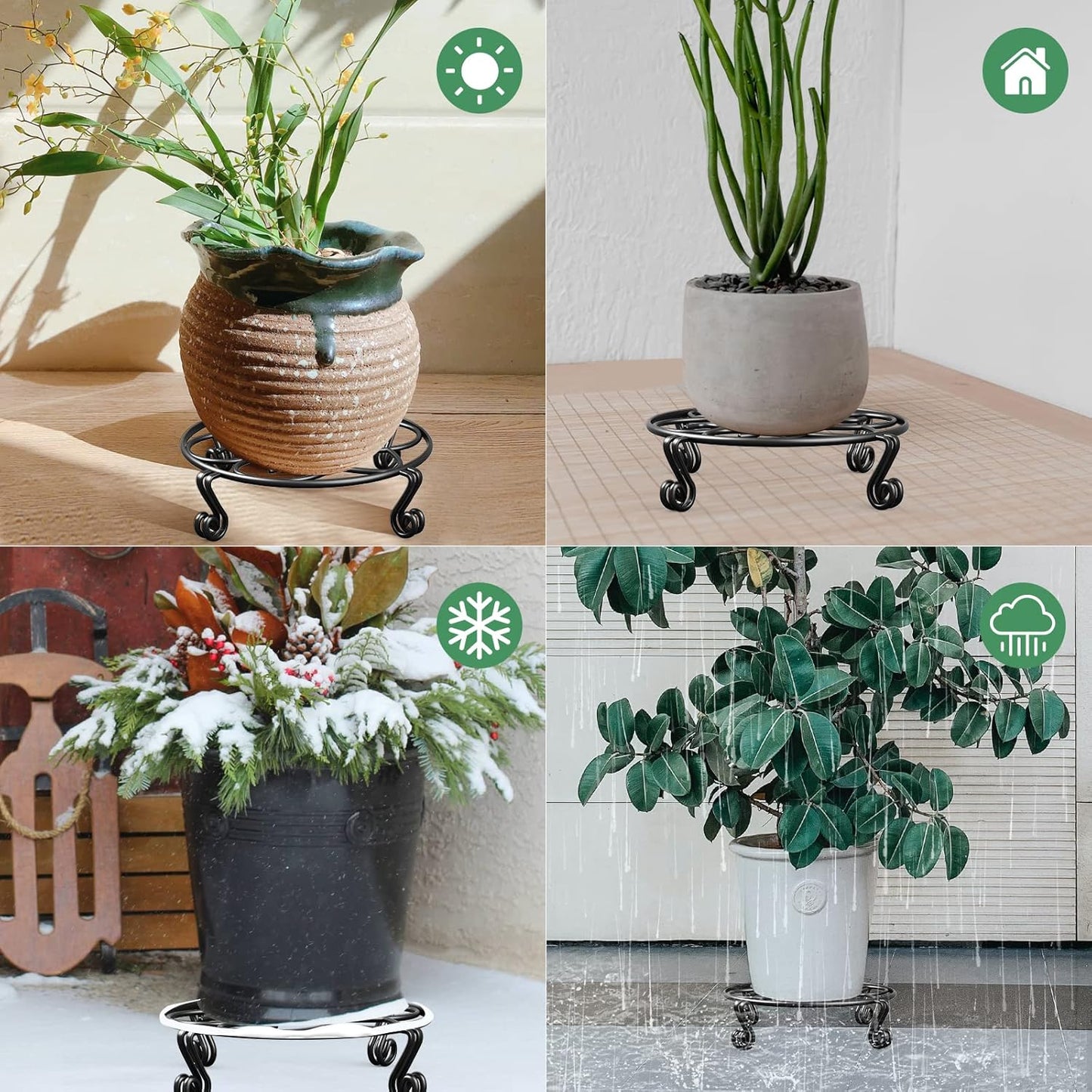 Yimobra Metal Plant Stand for Flower Pot 4 Pack Heavy Duty Potted Holder Indoor Outdoor Rustproof Iron Garden Container Round Supports Rack for Planter (4PC Black 10.24 x 2.36 IN)
