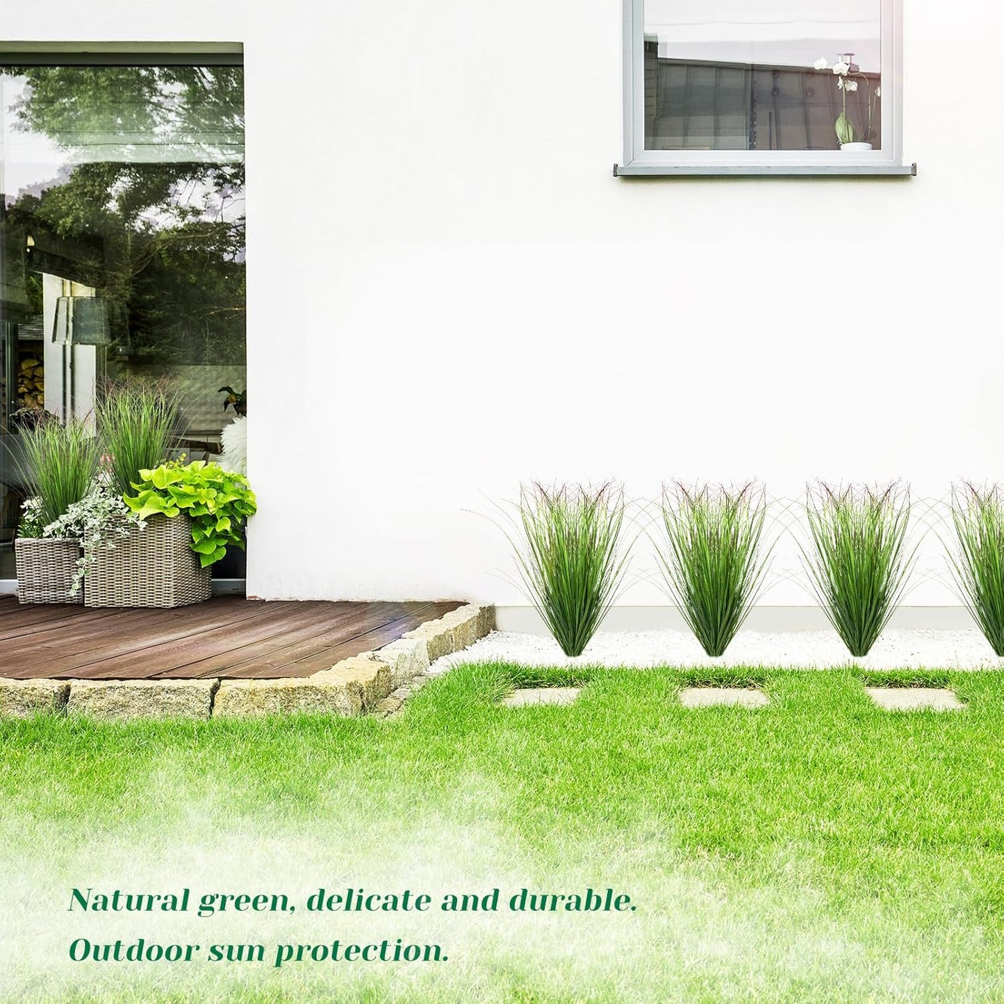 36Pcs Artificial Grass Plants, Faux Shrubs Wheat Grass, Fake Tall Grass Plants for Outdoor Decor, Greenery Stems Weed for Room Indoor Home Decor(Green Red Tail