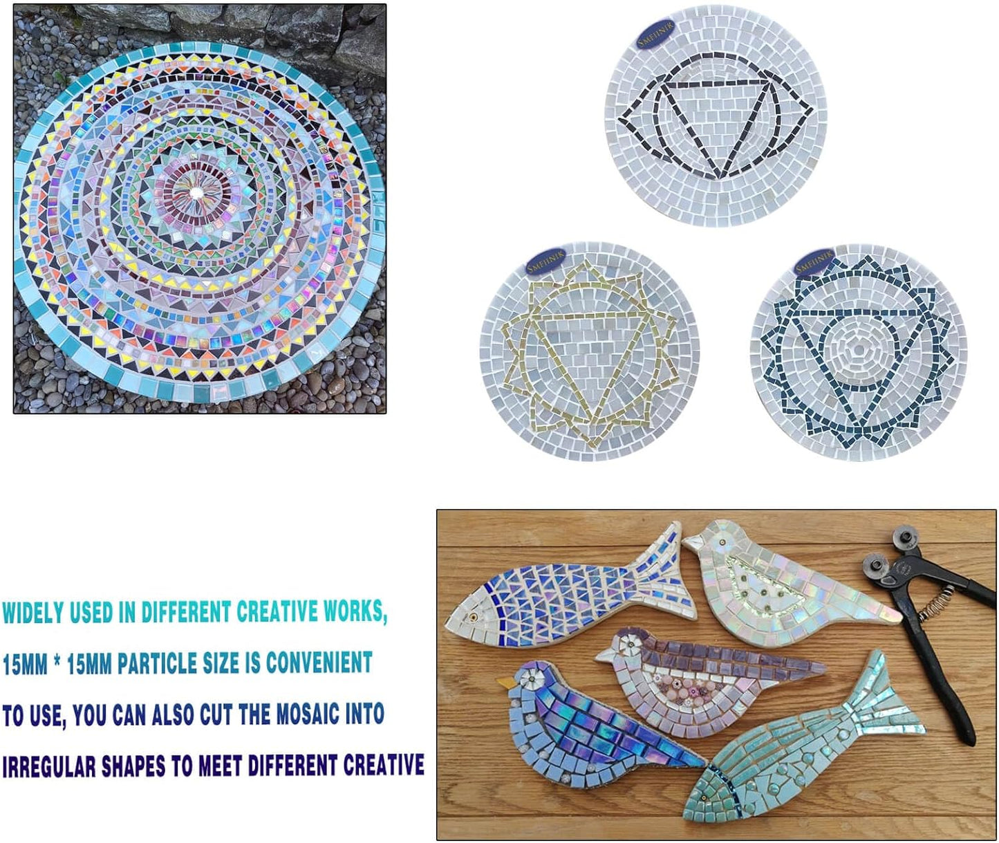 SMEIINIK 1.1lb Bulk Single Iridescent Color Mosaic Tiles for Crafts, Glass Mosaic Pieces for Mosaic Puzzles, Stained Glass Tiles for Mosaic DIY, Mosaic Making Supplies(AJ45-26)