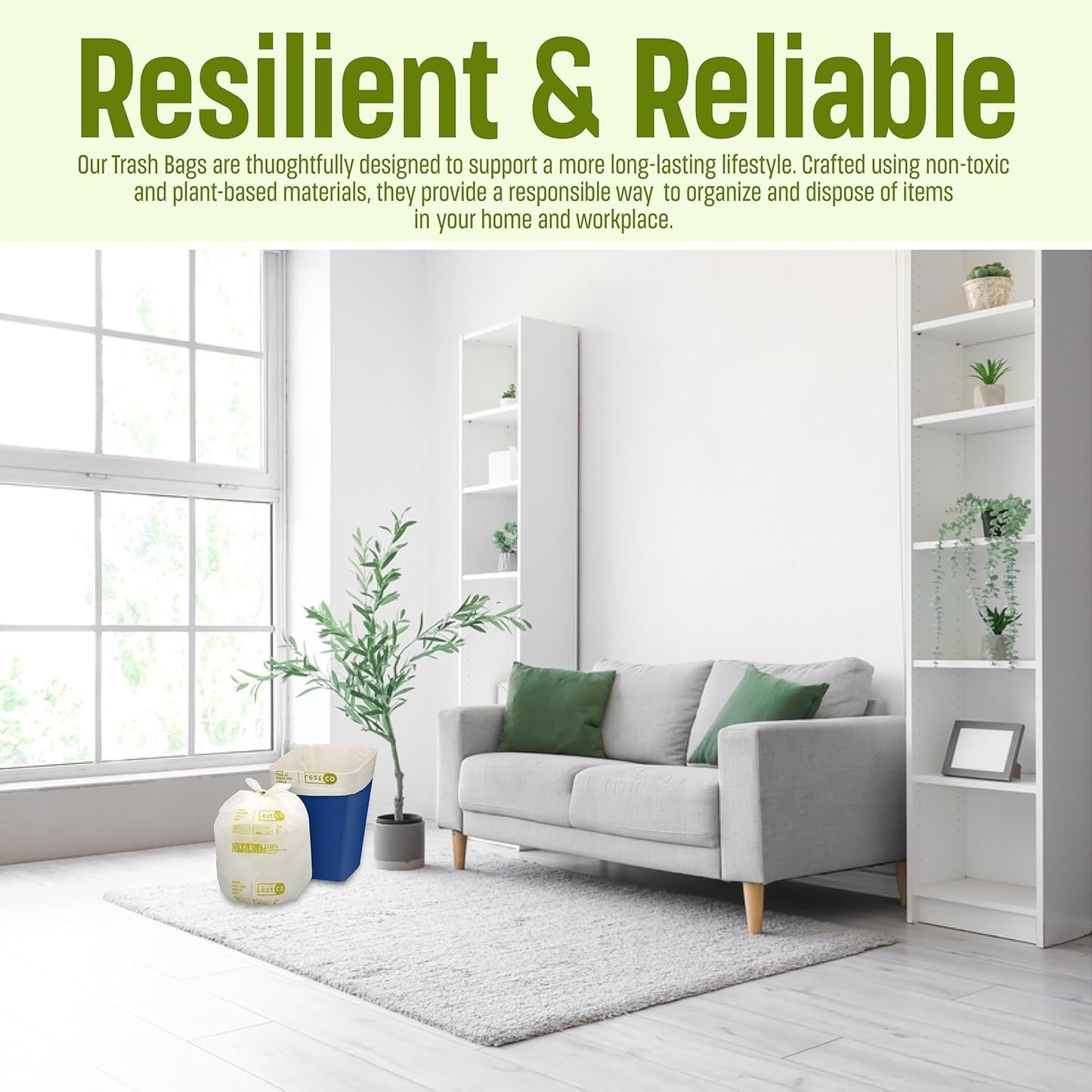 Compostable Garbage Bags | 8 Gallons, 50 Count, 28" x 21.6" | Waste Disposal bags for Kitchen | Plant-Based Starsealed Bags | Indoor & Outdoor | Food Scrap Waste Bags