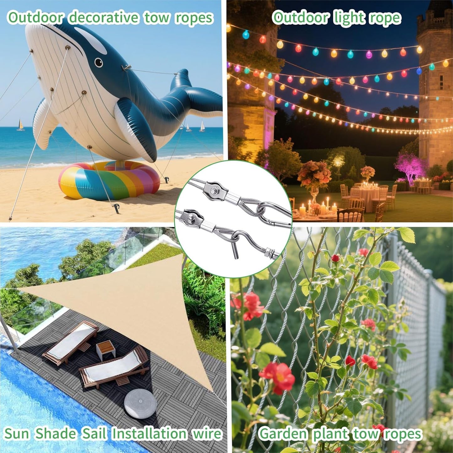 1/8" Wire Cable Rope Kit ,Vinyl Coated 304 Stainless Steel Wire – 100FT 7x7 Strand Cable with Turnbuckles,String Lights Hanging Kit for Outdoor, Garden,Patio, Crafts, Hanging Lights