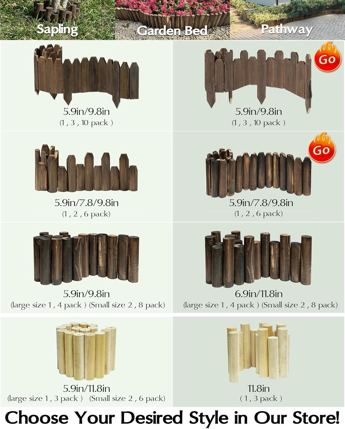 Wood Garden Edging, Wooden Fence Border Decorative Small Picket Panels for Flower Bed Barriers and Landscape Fencing