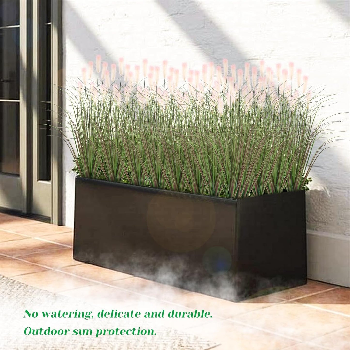 Artificial Grasses Plants Oudoor 12 Bunches Onion Grass Greenery with Plush Faux Fake Shrubs Plant Onion Wheat Grass for Outside Garden Indoor House Home Office Décor (Light Purple & Pink Plush