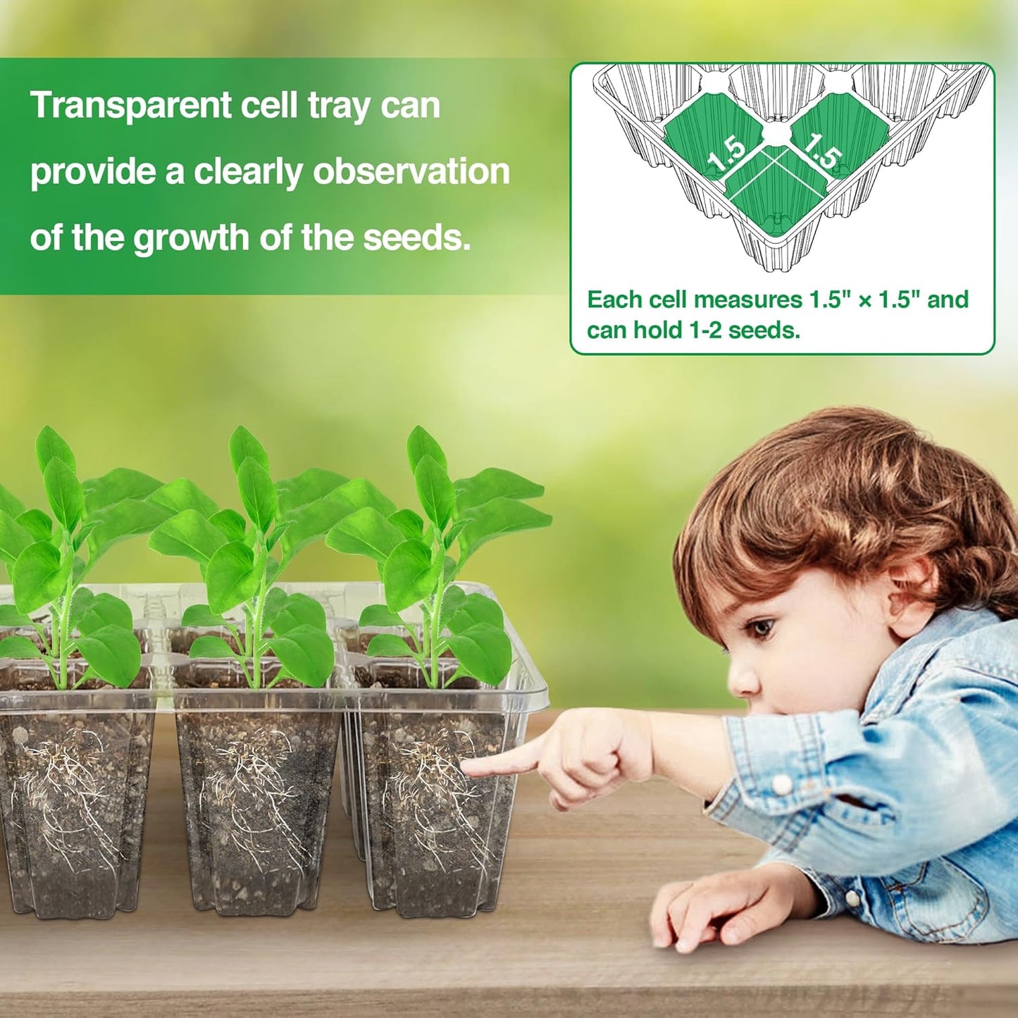 Bonviee 10 Packs Seed Starter Tray with Elevated Lid, 120 Cells Thicken Seed Starting Trays Kit with Adjustable Humidity Vent, Clear Cell Tray and Heightened Lids for Greenhouse & Gardens, Clear