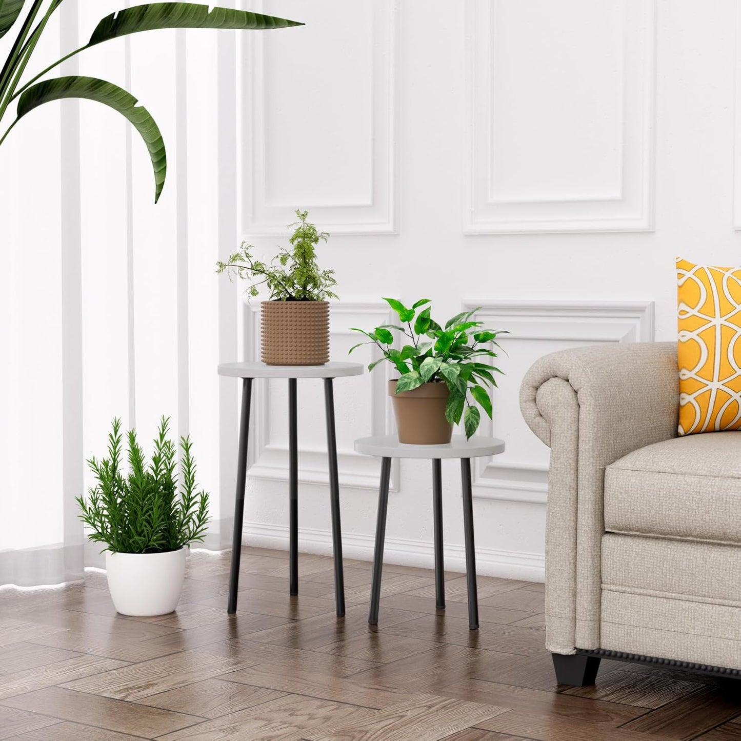 Plant Stand Indoor Tall: Corner Wood Plant Stand 2 Pack Mid Century Modern Decor - Small Round Plant Table for Indoor Plants - Outdoor Plant Holder for Patio Living Room Bathroom Office (White)