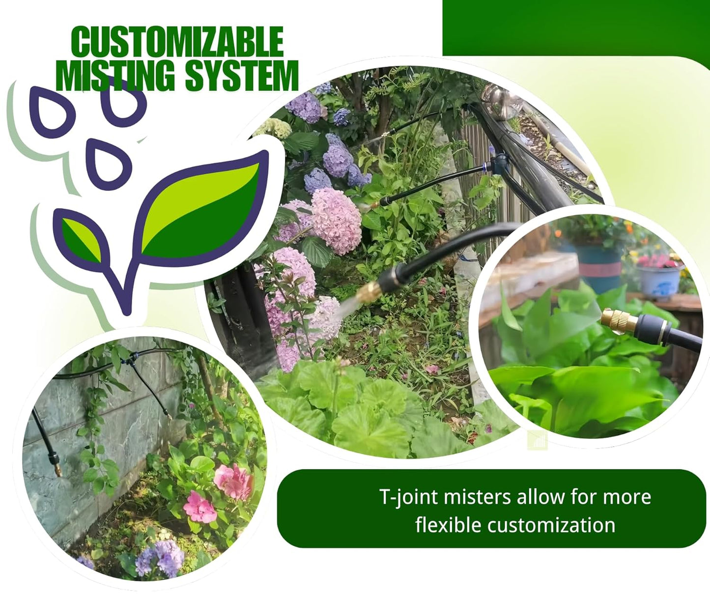 5pk Brass Misting Nozzles Tee 16 inch 360 Degree Adjustable Copper Sprayer, Compatible with1/4 trubing Hose Watering Plant Drip Irrigation Pneumatic Fittings Connection for Watering Garden(16inch)