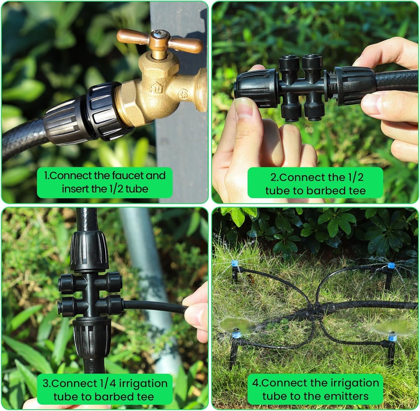 MIXC Drip Irrigation System,Quick Connector Garden Watering System Automatic Sprinkler System Kit for Lawn Raised Bed Greenhouse Plant Watering System (16FT Main Tube+ 79FT 1/4'' Tube)