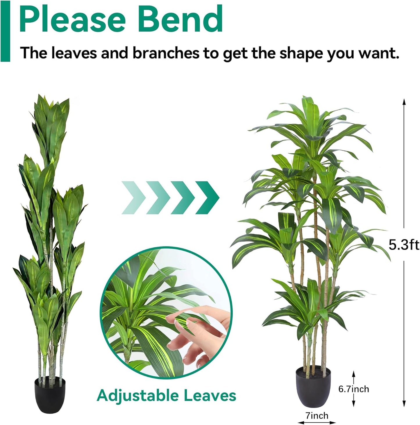 Artificial Plants 5.3Ft Dracaena Fragrans Faux Trees with 7 Heads Fake Tree for Home Decor Indoor or Outdoor Office Decoration Housewarming Gift