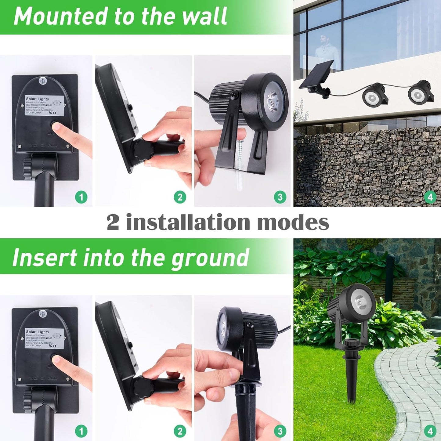 T-SUNUS Halloween Solar Spot Lights Outdoor IP65 Waterproof White 6000K 2-in-1 Landscape Spotlights, 9.8ft Cable Separate Panel Auto Dusk to Dawn for Christmas Flag Yard Garden Driveway Pathway Garage