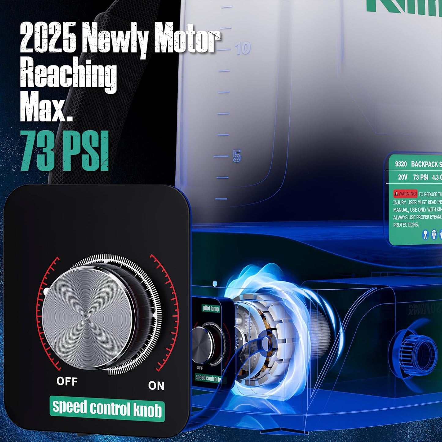 KIMO 4.3 Gallon Battery Powered Backpack Sprayer, 2PCS 20V 2.0Ah Battery & Fast Charger, 31" Telescopic Wand, 6 Nozzles, No Pump Needed, 0-73 PSI Electric Garden Sprayer for Weed, Lawn, Yard, Cleaning