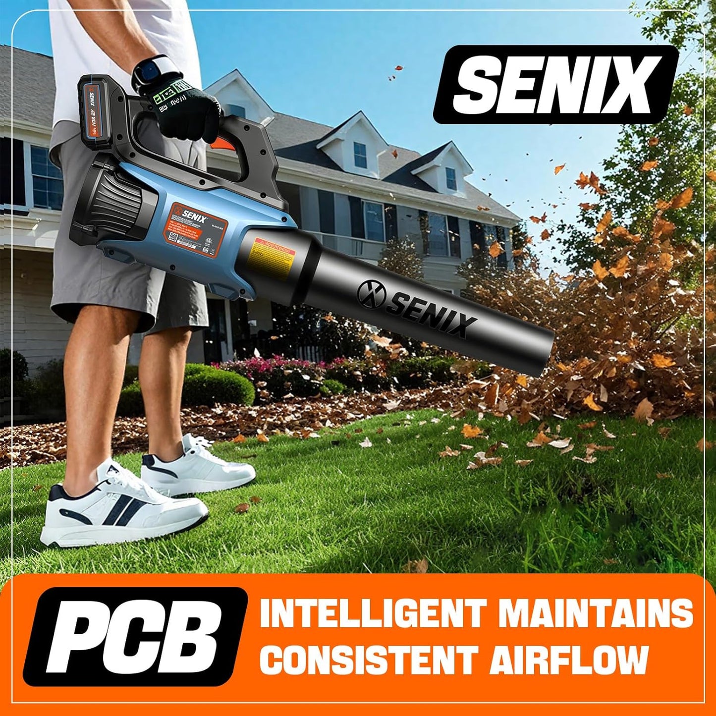 SENIX 20V Max Leaf Blower, Cordless, Brushless, Handheld, Up to 350 CFM and 80 MPH, 2 Speed Mode, Cruise Control, Lightweight, 4.0 Ah Battery and Charger Included (BLAX2-M)