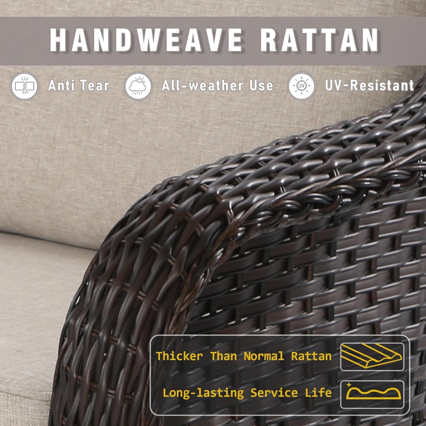 55 inch Outdoor Wicker 2 Seater Sofa, All-Weather Use Patio Rattan Loveseat with Seat and Back Cushion, Ideal for Porch, Backyard, Balcony, Poolside, Beige