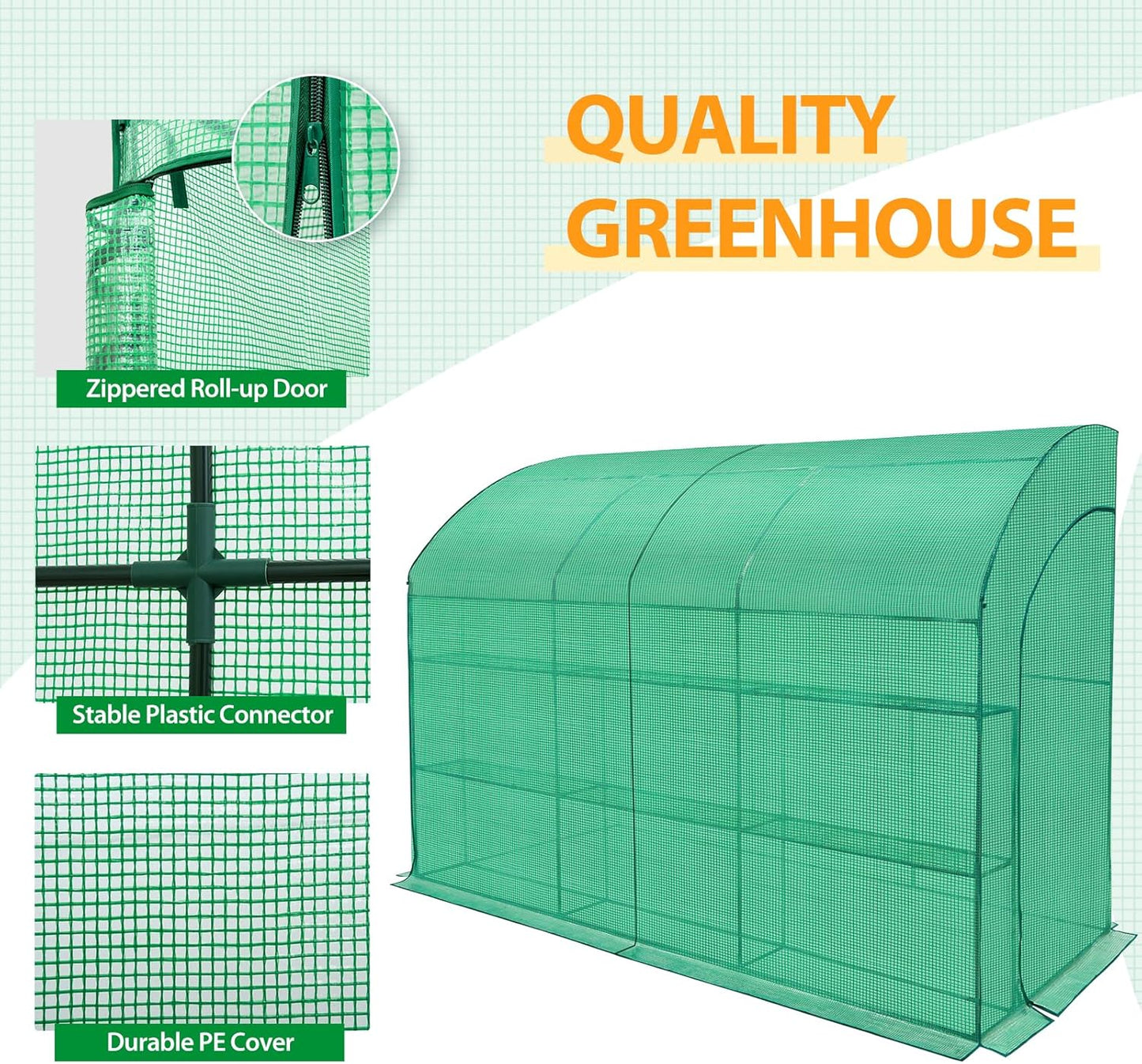 EAGLE PEAK 3 Tier Lean to Portable Greenhouse, Heavy-Duty Indoor & Outdoor Garden with Wire Shelves, 2 Roll-Up Zipper Doors, Easy Assembly, 120"x60"x84" Clear/Green PE Cover