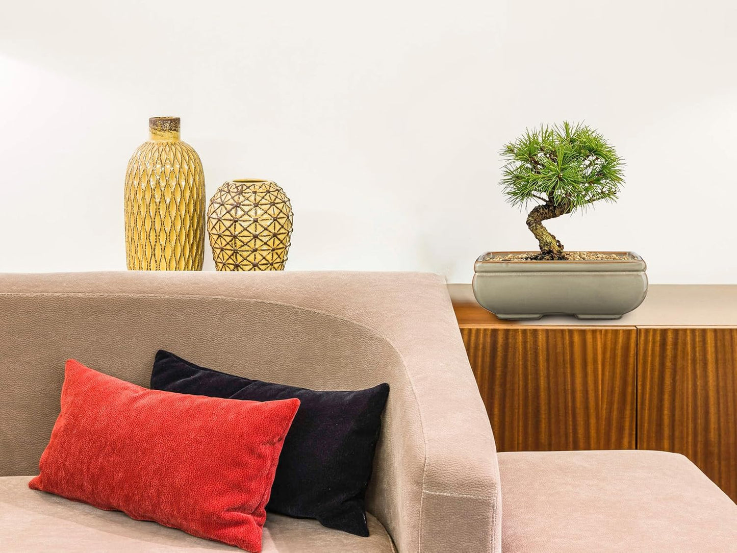 Ceramic Bonsai Pots with Drainage Hole, Set of 2 Rectangular Glazed Bonsai Planters for Indoor/Outdoor Use, Shallow Brown Bonzai Tree Pots for Succulent, Orchids, Cacti, Home, Patio, Garden, 8.7"x5.9"