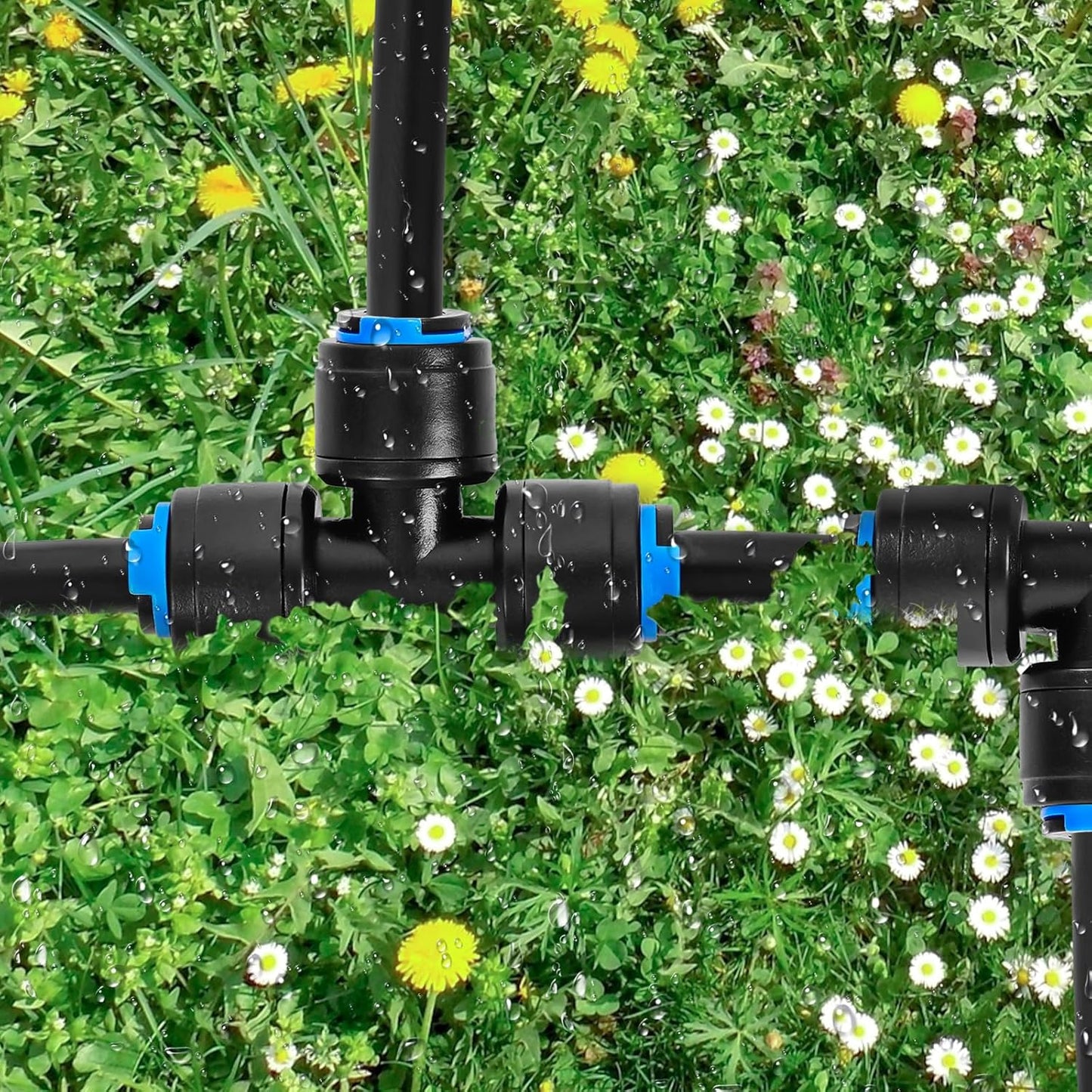 20 Pack 1/4" Drip Irrigation Tee Connectors, Quick Connect Universal Drip Irrigation Tubing Coupling Valve, Connector Locking Fitting for Sprinkler or Drip Irrigation System