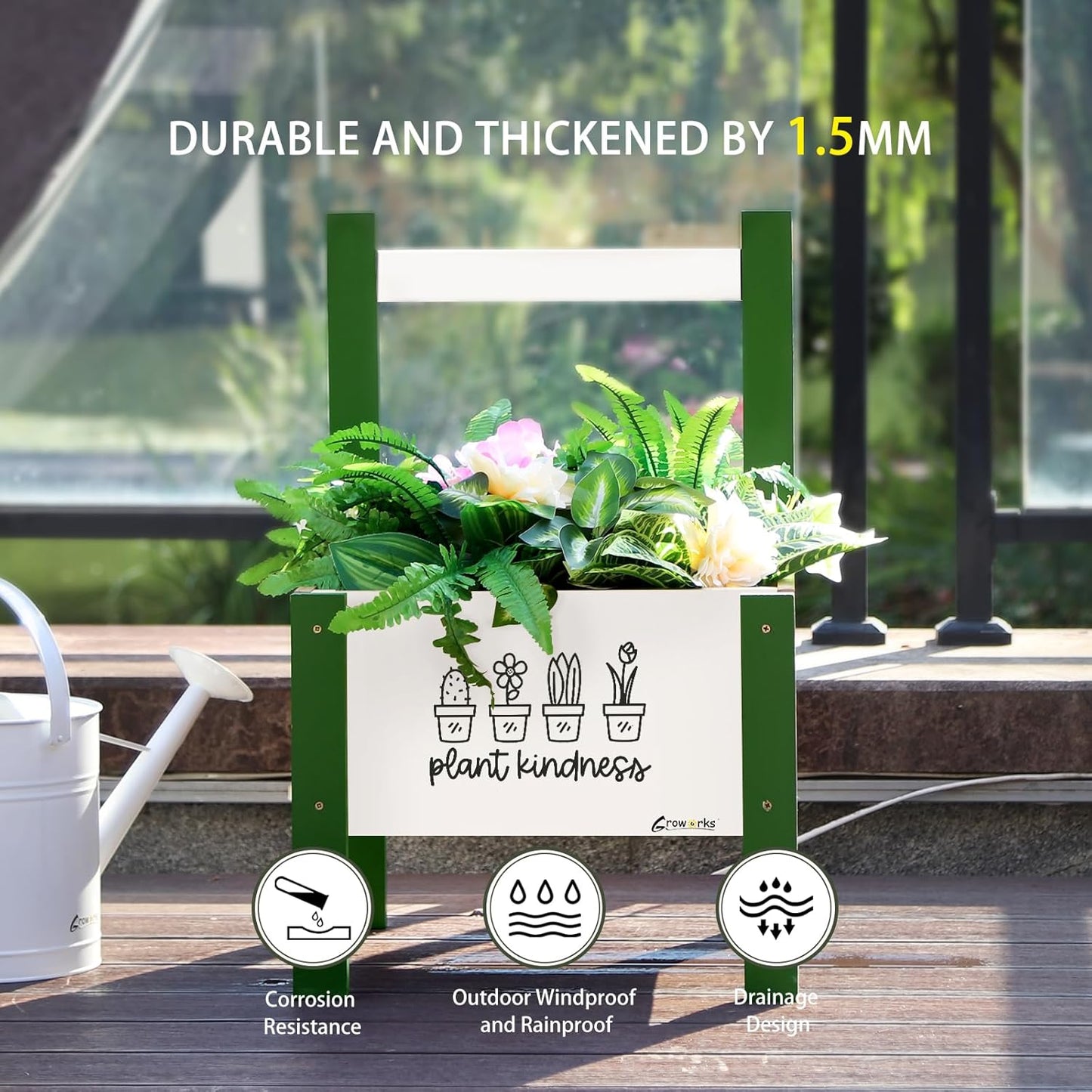 Raised Garden Bed with Trellis Elevated Planter Box with Legs, Drainage Holes for Outdoor Garden, Patio, Natural Wood 17.7”L x 16.1”W x27.6”H(Green)