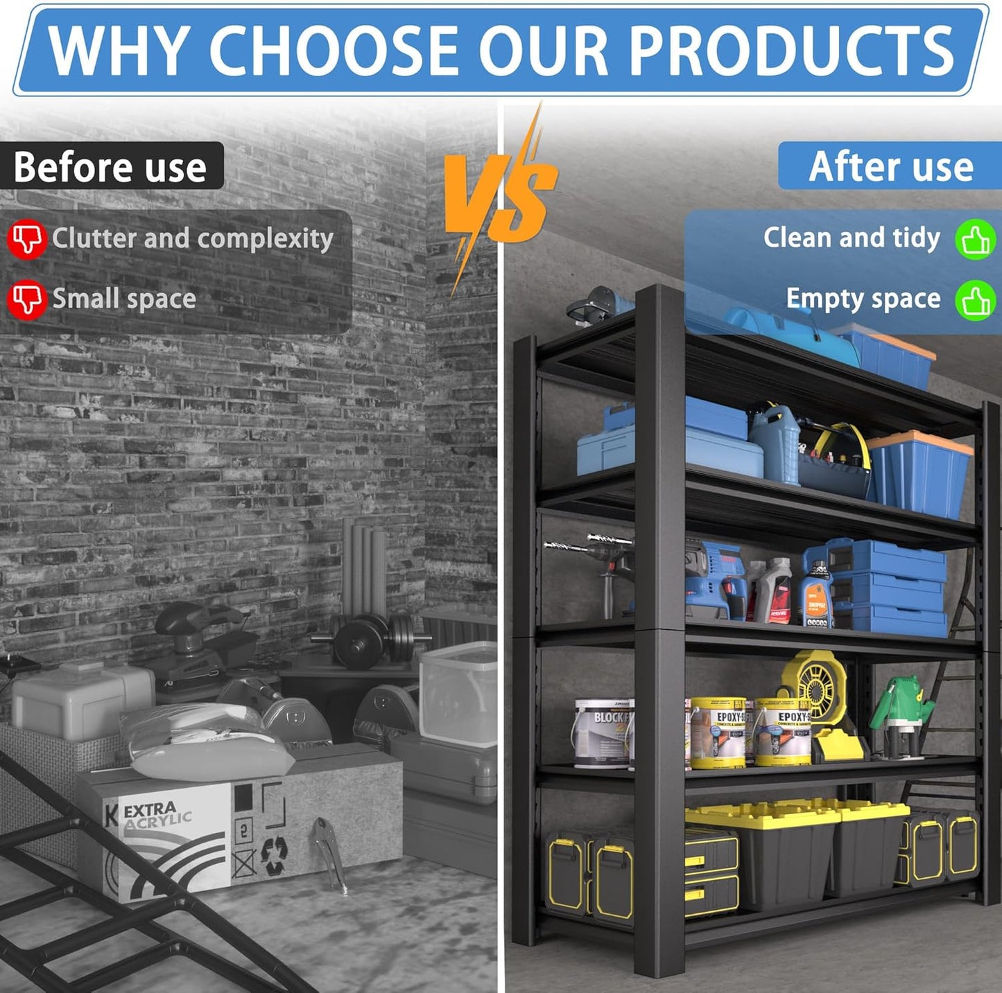 5-Tier Heavy Duty Garage Shelving Unit, 3000 LBS Capacity Metal Storage Rack 76" H x 60" W x 24" D, Adjustable Steel Shelves for Garage, Warehouse, Basement, Pantry, Workshop.3 Pack