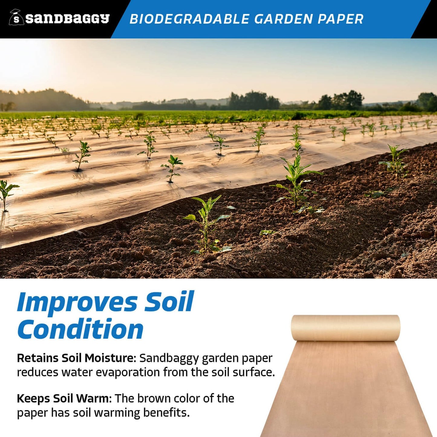 Sandbaggy Biodegradable Landscape Fabric - Garden Paper for Weeds - Paper Mulch Rolls - Made in America (4 ft x 50 ft, 1)