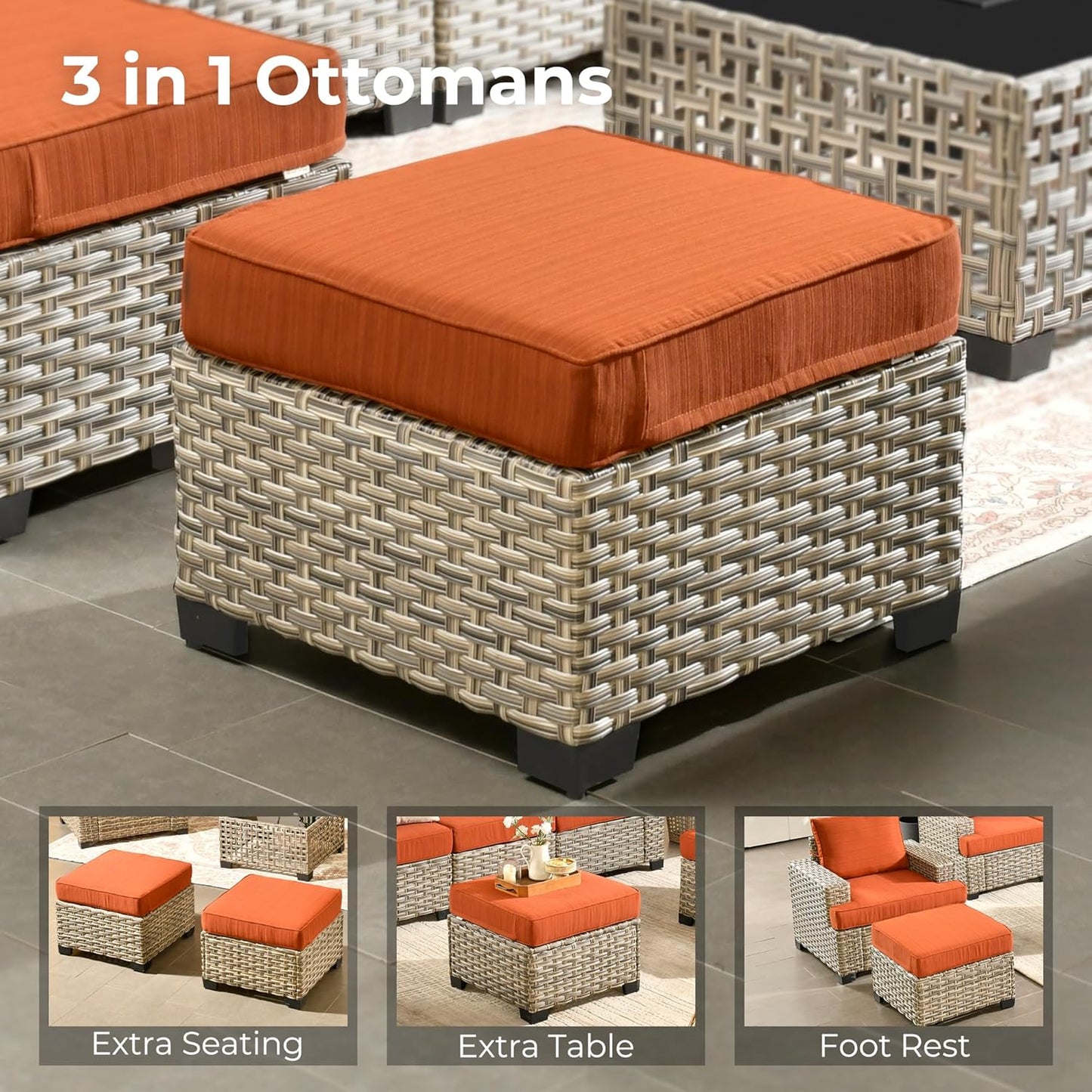 HOOOWOOO Outdoor Sectional Patio Furniture Set,7 Pieces Wicker Conversation Sets,Extra Deep Out Door Sofa Outside Furniture Couch with Ottoman,Brick Red