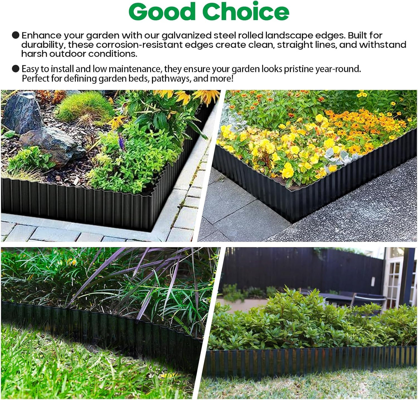 Corrugated Metal Garden Edging, Sturdy Tall Landscape Edging Borders, Perfect DIY for Flower Beds, Lawn and Pathway, Tree Surrounds, Paver Edges (Black, 10"×20FT)
