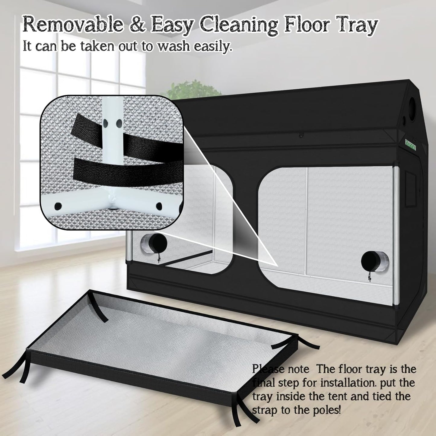 zazzy 4x8 Grow Tent, 96"x48"x72" Roof Cube Indoor Plant Grow Tents with Observation Windows, Lightproof Roof Cube Mylar Hydroponic Growing Tent with Floor Tray Plant Growth