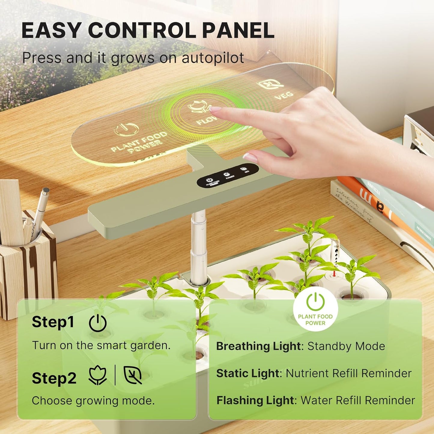 SUNCOZE Hydroponics Growing System Kit 12 Pods, 24W LED Grow Light Indoor Garden, 4L Water Tank with Quiet Pump, Adjustable Height Herb Garden Planter Indoor Kit, Gardening Gifts, Green