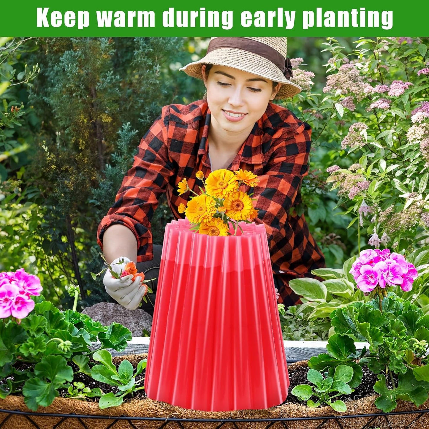 MJZ 10 Pack Walls of Water Plant Protectors, 18.3 x 18.3 Inch Reusable Wall of Water for Tomato Plants, Early Season Insulated Plant Protector Freeze Protection, Plant Covers for Winter Cold Weather