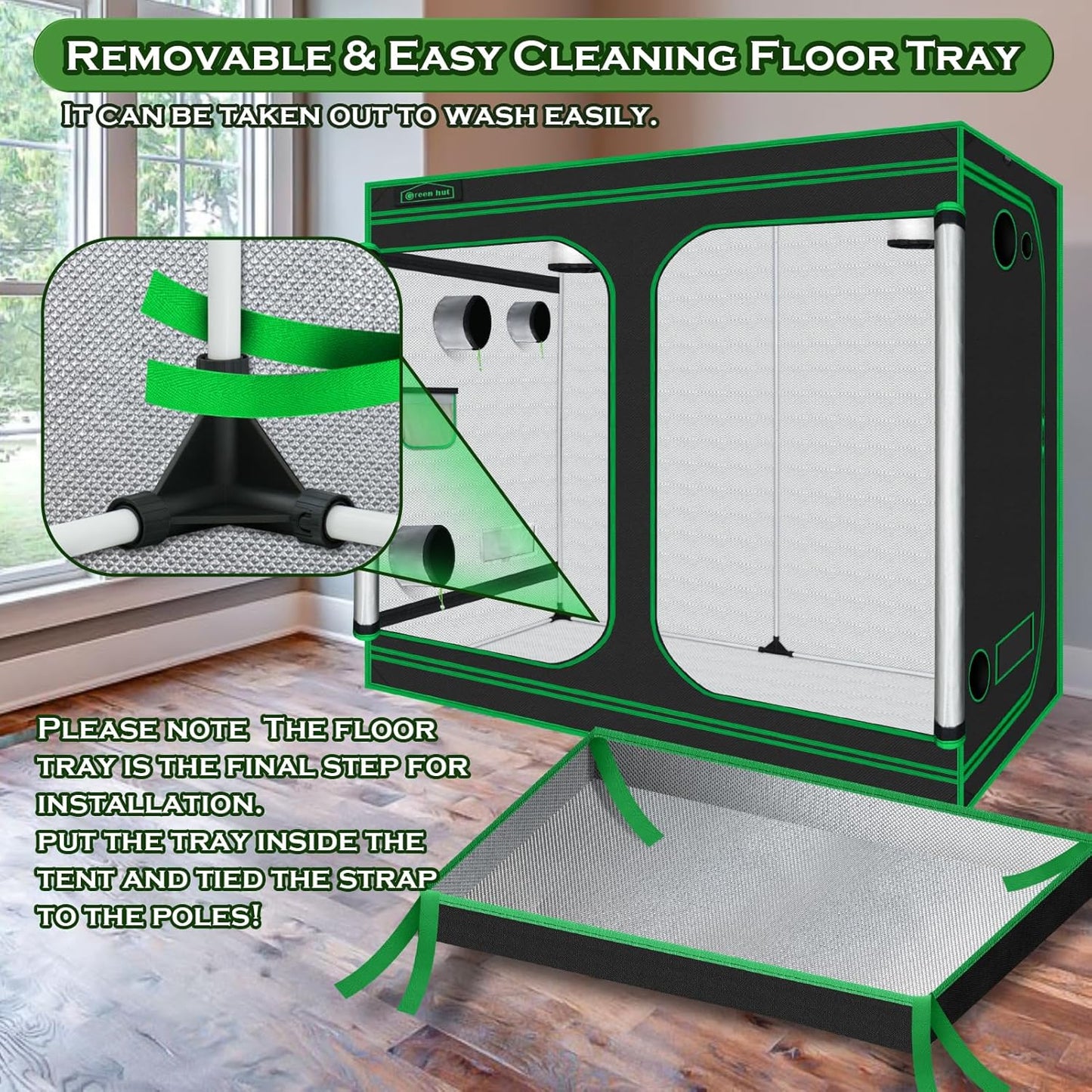 Grow Tent 96"x48"x78" 600D Mylar Hydroponic Indoor Grow Tent with Observation Window, Removable Floor Tray and Tool Bag for Indoor Plant Growing 8x4