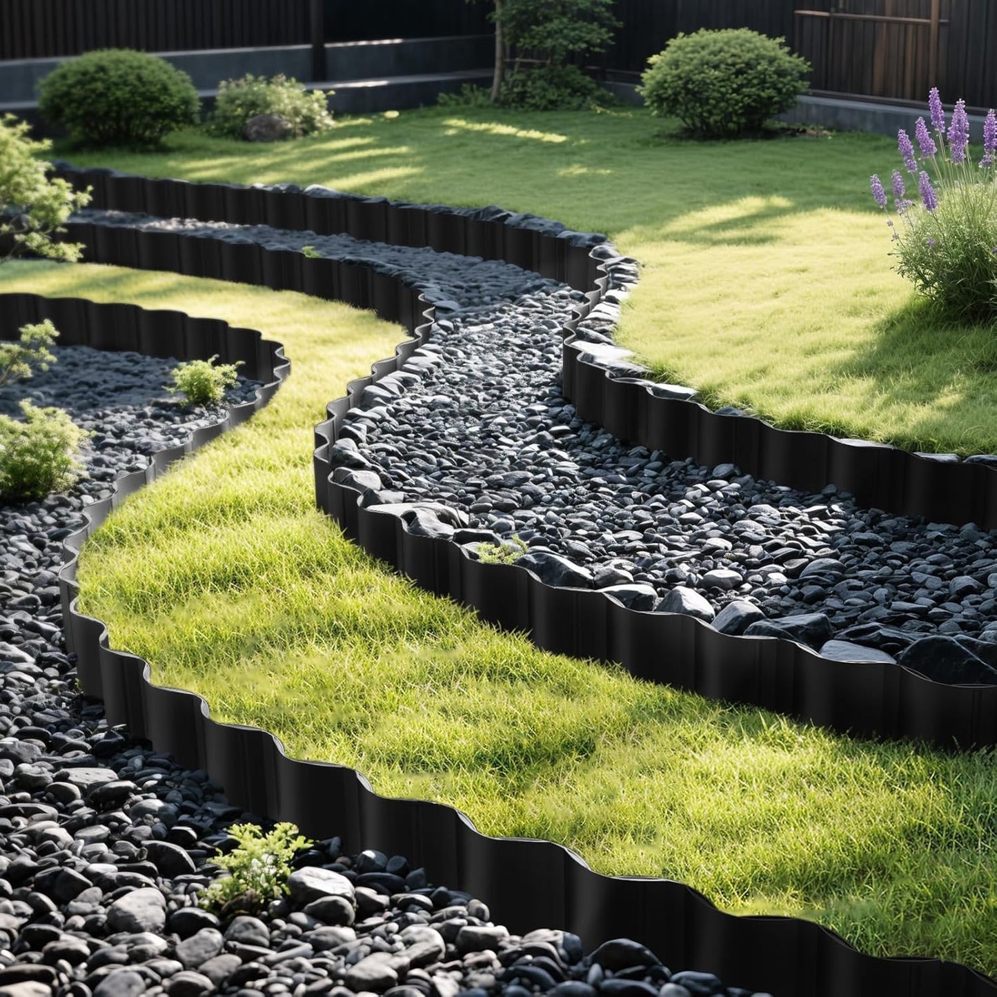 Mars Villa Landscape Edging 20FT, Interlocking Landscape Edging 5.9in No Dig Garden Edging Border for Landscaping, Flexible Flower Bed Lawn Edging for Outdoor Pathway, with Stakes,(Black,16PCS)