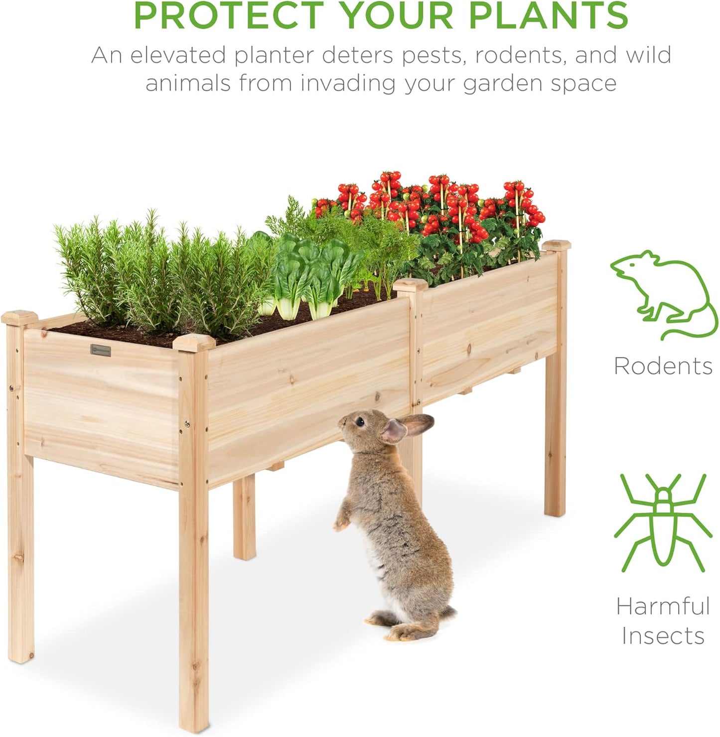 Best Choice Products 72x24x30in Raised Garden Bed, Elevated Wood Planter Box Stand for Backyard, Patio, Balcony w/Divider Panel, 6 Legs, 300lb Capacity - Natural