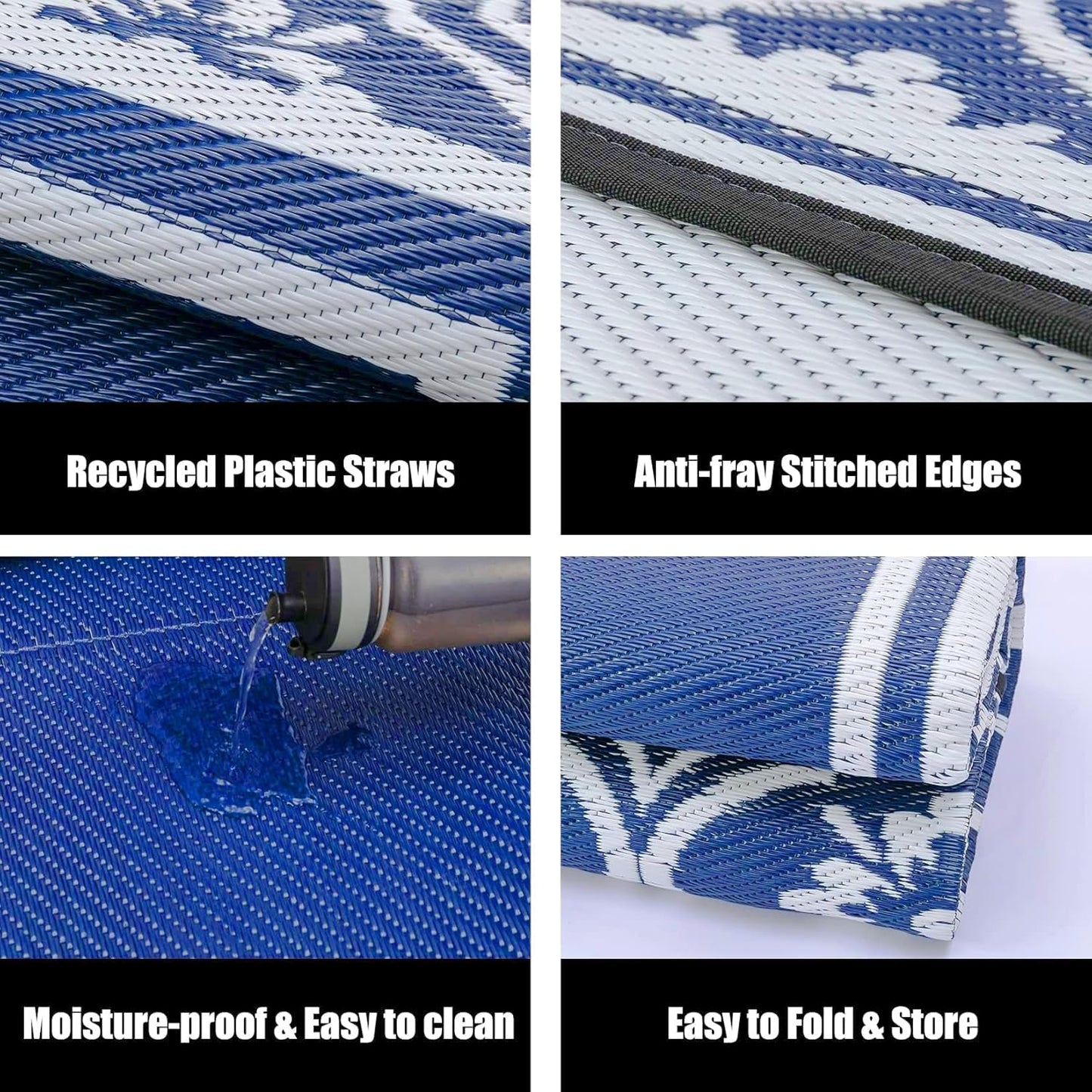 RV Outdoor Rug Waterproof Mat 9'x12' Camping Carpet Outside Area Rugs Reversible Light Blue Rugs for Deck Entryance Porch Picnic Balcony Beach