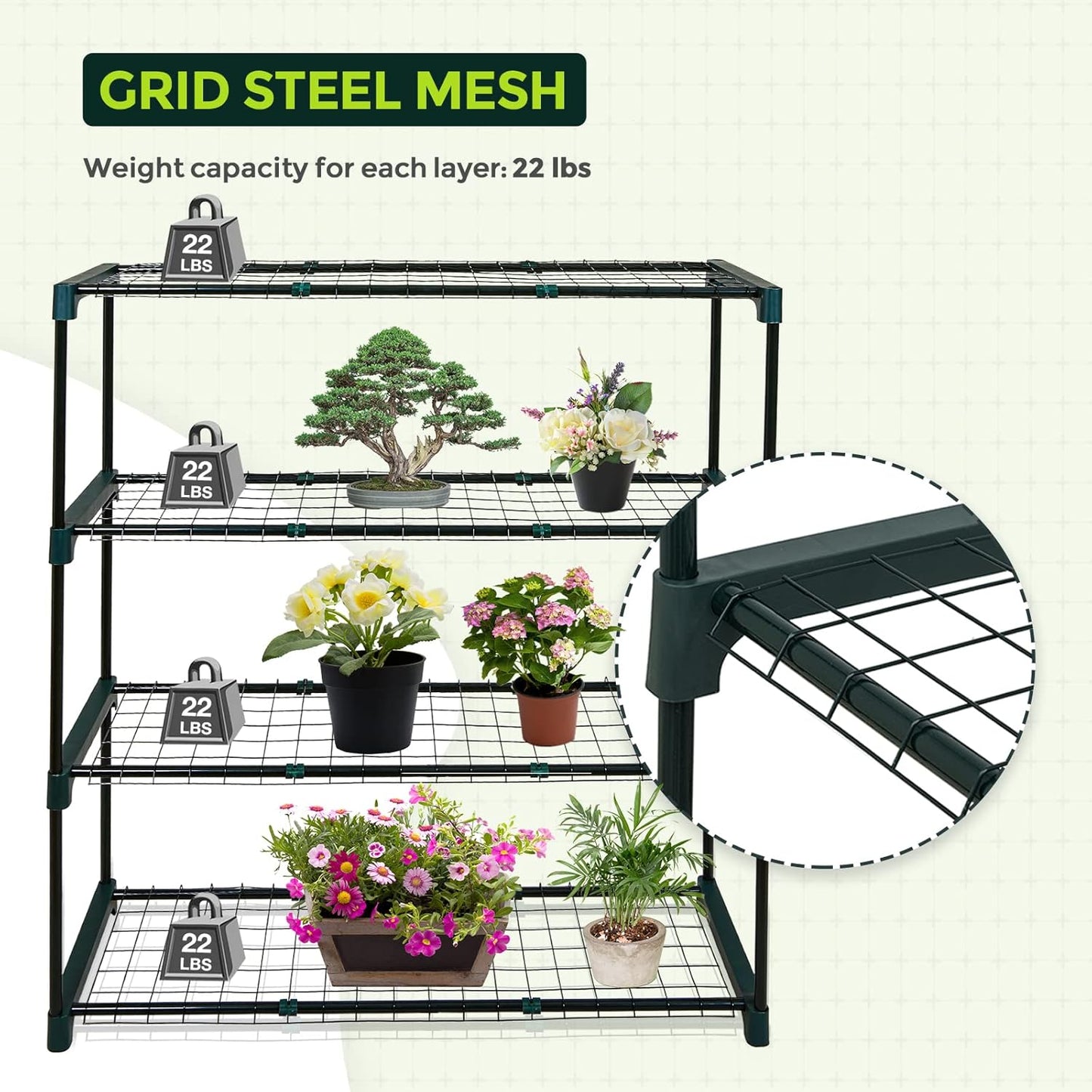 EAGLE PEAK Greenhouse Shelving Staging Double 4 Tier, Outdoor/Indoor Plant Shelves, 35"x12"x42", Green