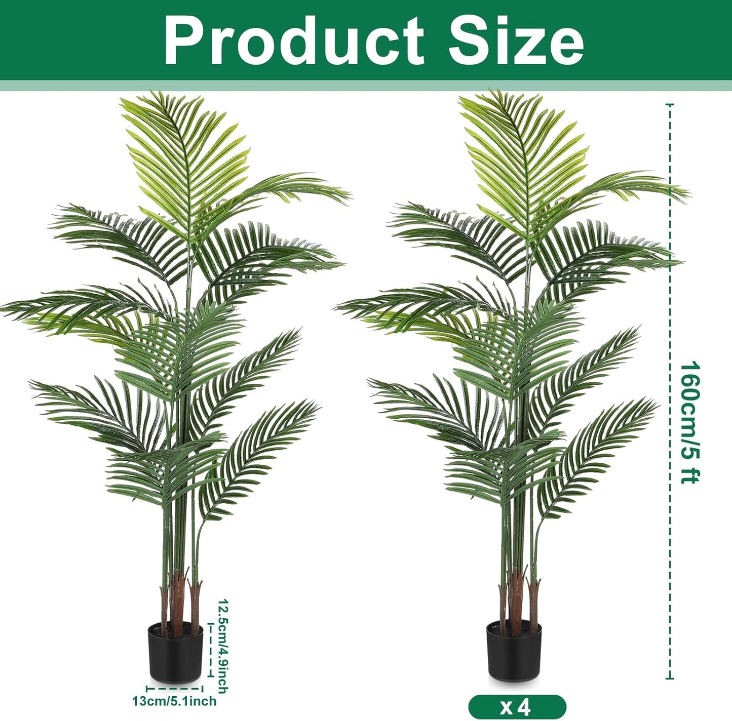 Jexine 4 Pack Artificial Palm Trees 5Ft, Fake Plants Fake Trees Artificial Areca Palm Plants for Outdoor Indoor Faux Palm Tree in Pot for Pool Home Decor Office Housewarming Gift Modern Decoration