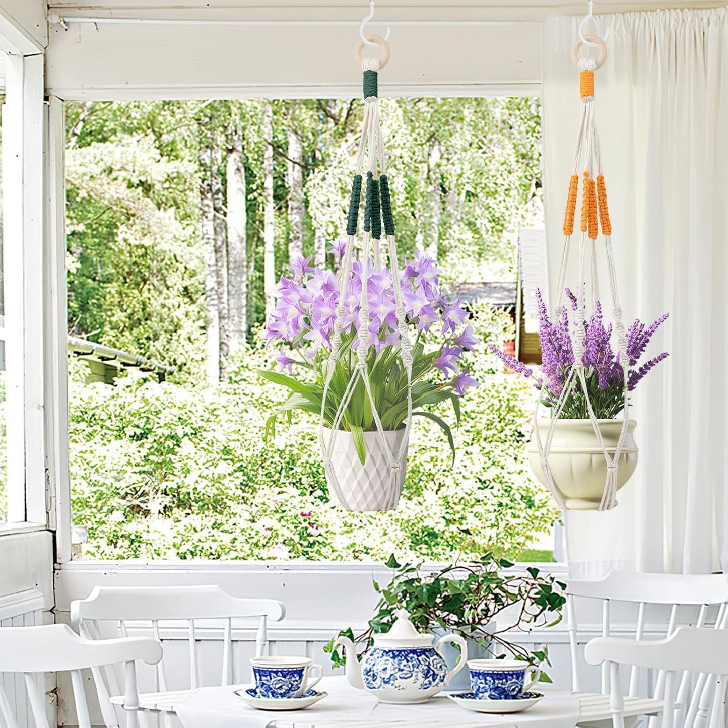 Augshy 27inch Macrame Plant Hanger, 2 Packs Plant Hangers with Hooks, Hanging Planter for Indoor Plants Decorative Macrame Pot Hanger for Home Decor