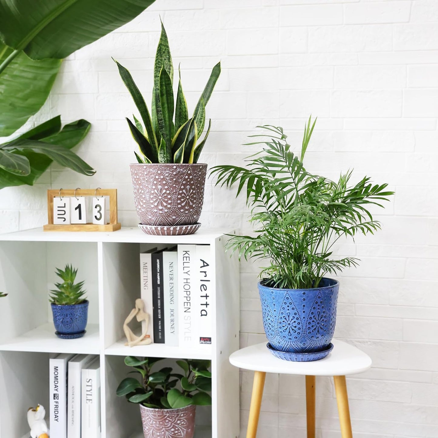 Gepege 8 Inch Plant Pot for Indoor Plants, Ceramic Planter with Drainage Holes and Saucers Large Flower Pot