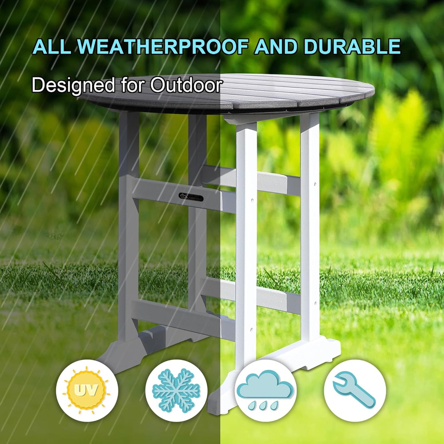 Patio Bar Tables, Weather Resistant 35" Round Outdoor Bar HDPE High Adirondack Side Table Plastic Height Table Pub for Balcony, Garden, Pool, Backyard, Fire Pit, Lawn, Apartment (Grey)
