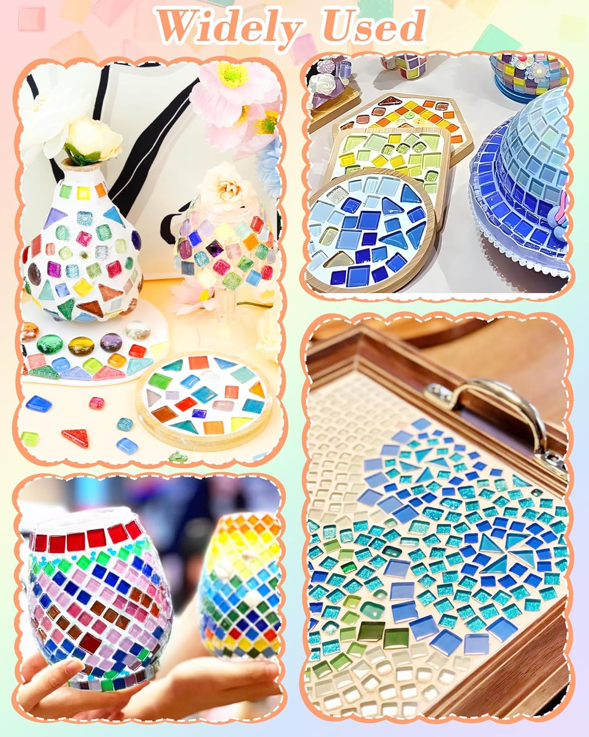 FIVEIZERO 420g Mosaic Tiles for Crafts - 280Pcs Glass Mosaic Kits, Mixed Shapes Mosaic Glass Pieces for Art, Irregular Tiny Mosaic Tile for DIY Projects, Home Decoration(Purple)