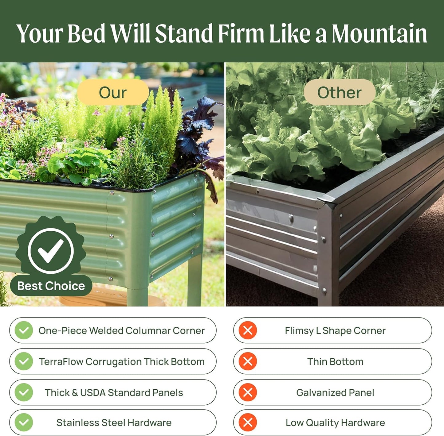 Rolling Elevated Raised Garden Bed-V Series, 2' x 8' Garden Beds with Legs & Storage Rack for Patio & Porch, 1400 Lbs Weight Capacity, Outdoor Planter Box for Vegetables Flower Herbs, Pearl White