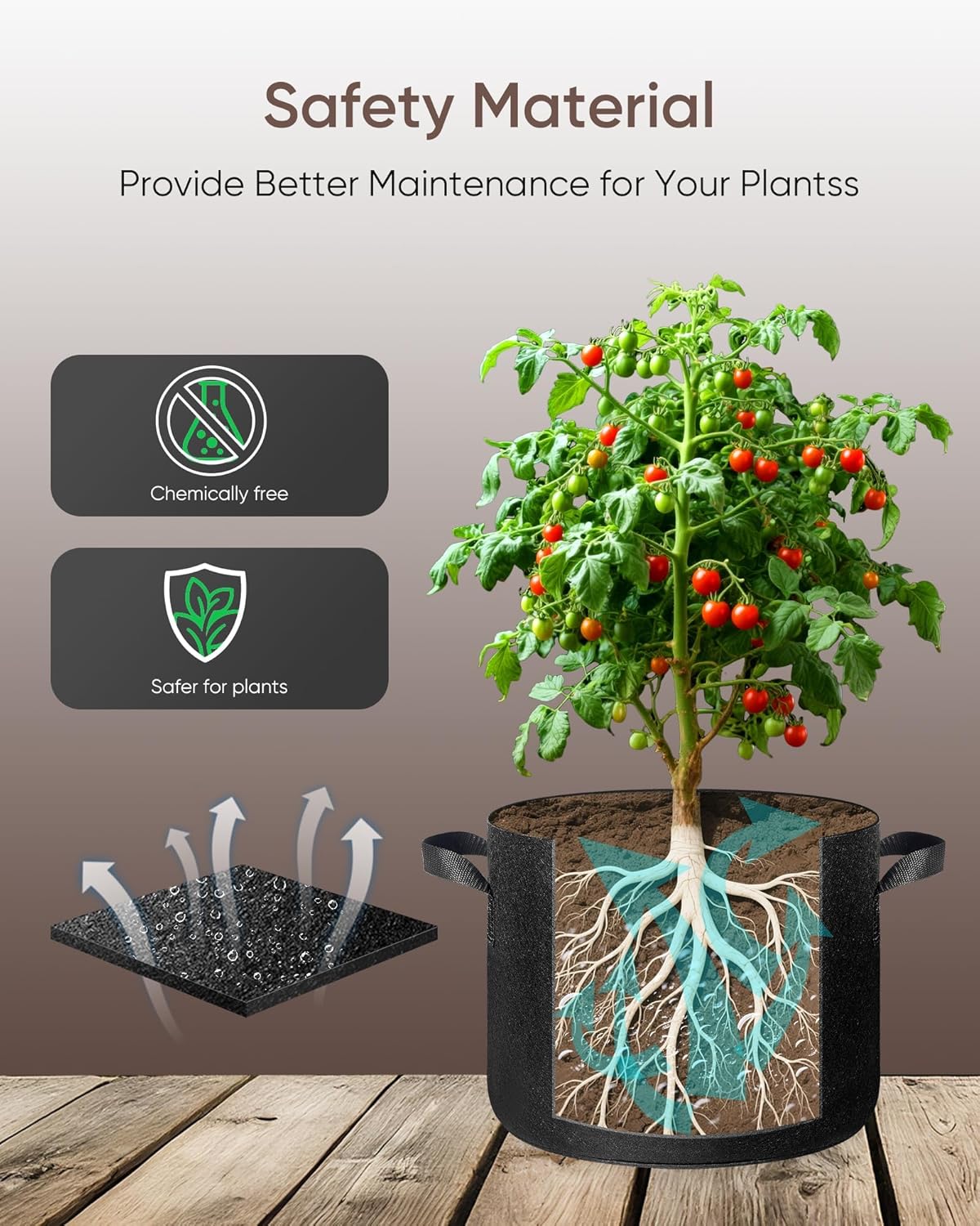 The Growing 5 Pack 10 Gallon Fabric Grow Bags,Thickened Aeration Nonwoven Fabric Plant Pots with Durable Handles,Heavy Duty 300G Planter Pot for Tomato, Fruits, Vegetables and Flowers, Black