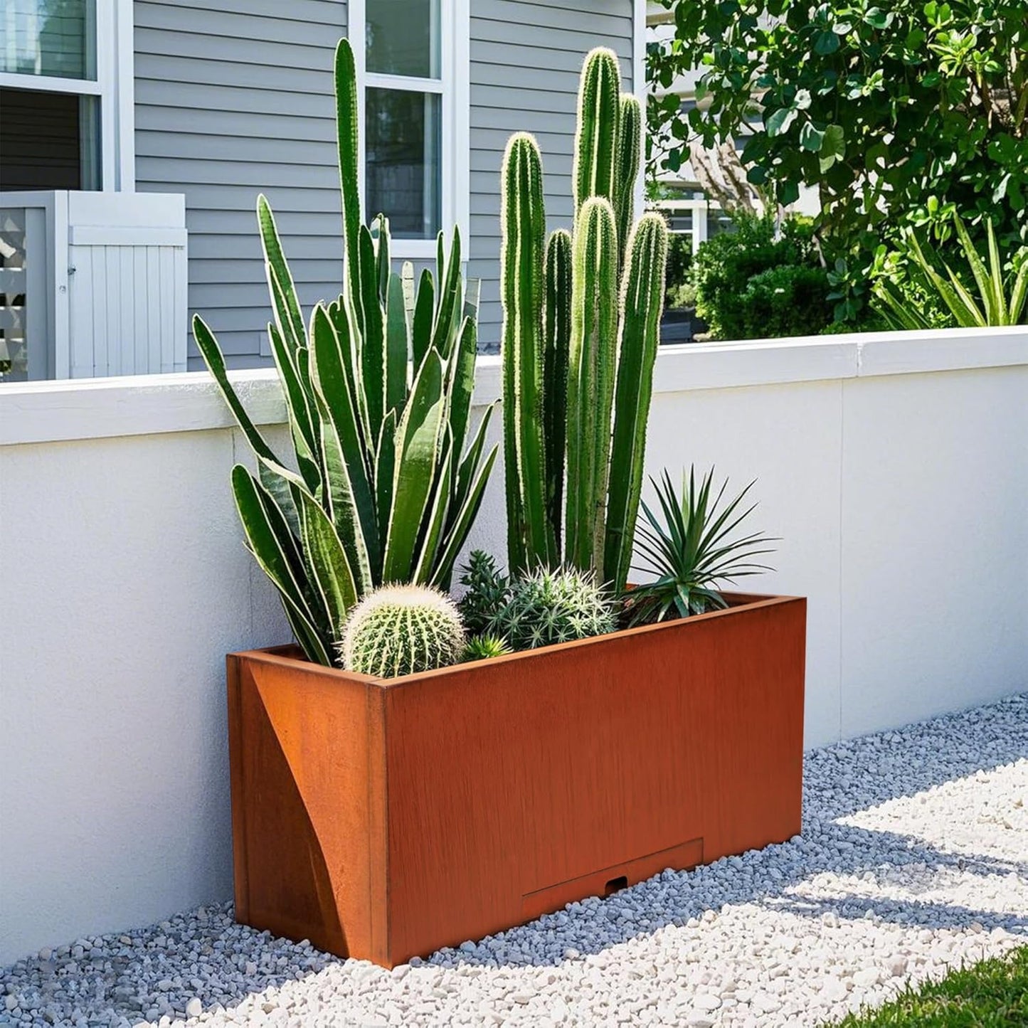 KOL Corten Steel Rectangular Planter Box - 36" Lx12 Wx16 L. Pre-Rusted Weathering Steel Planter, Heavy Duty Rustic Finish Tall Metal Plant Pot, Industrial & Residential Indoor Outdoor Use,Rusty