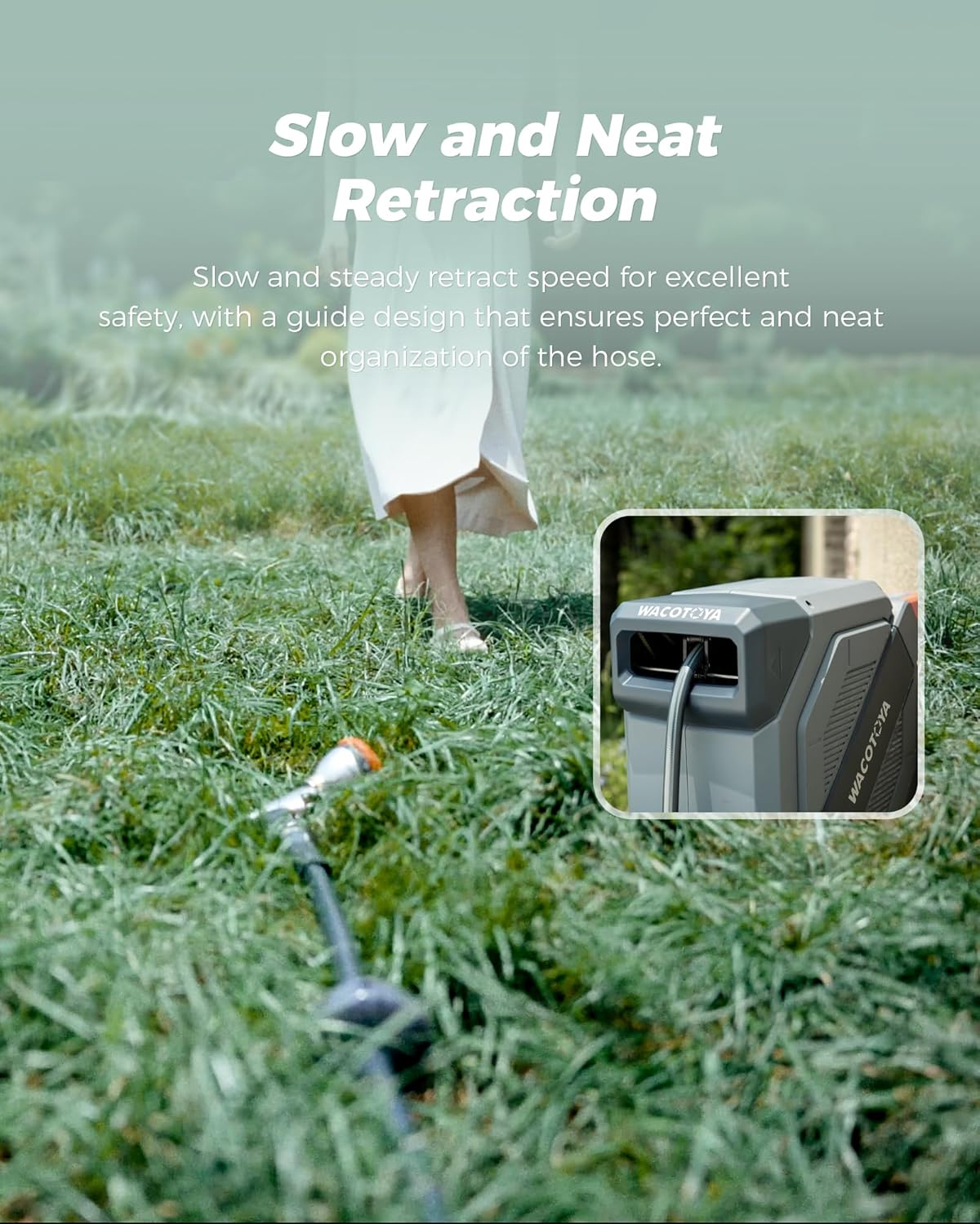 Retractable Garden Hose Reel 5/8 in x 75 ft Professional Metal Bracket & 9-Pattern Metal Nozzle UV Resistant Brass Fitting Heavy Duty Wall Mount Any Length Lock Slow Retraction 180° Swivel