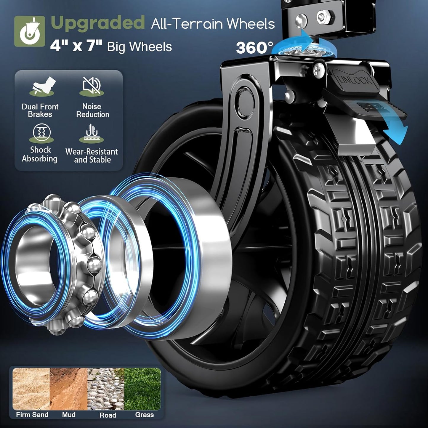 300L Extra Large Wagons Carts Foldable, 560LBS Heavy Duty Collapsible Beach Wagon 48" Long with Big All-Terrain Wheels, Utility Folding Cart for Camping, Grocery, Sports, Garden, Blue