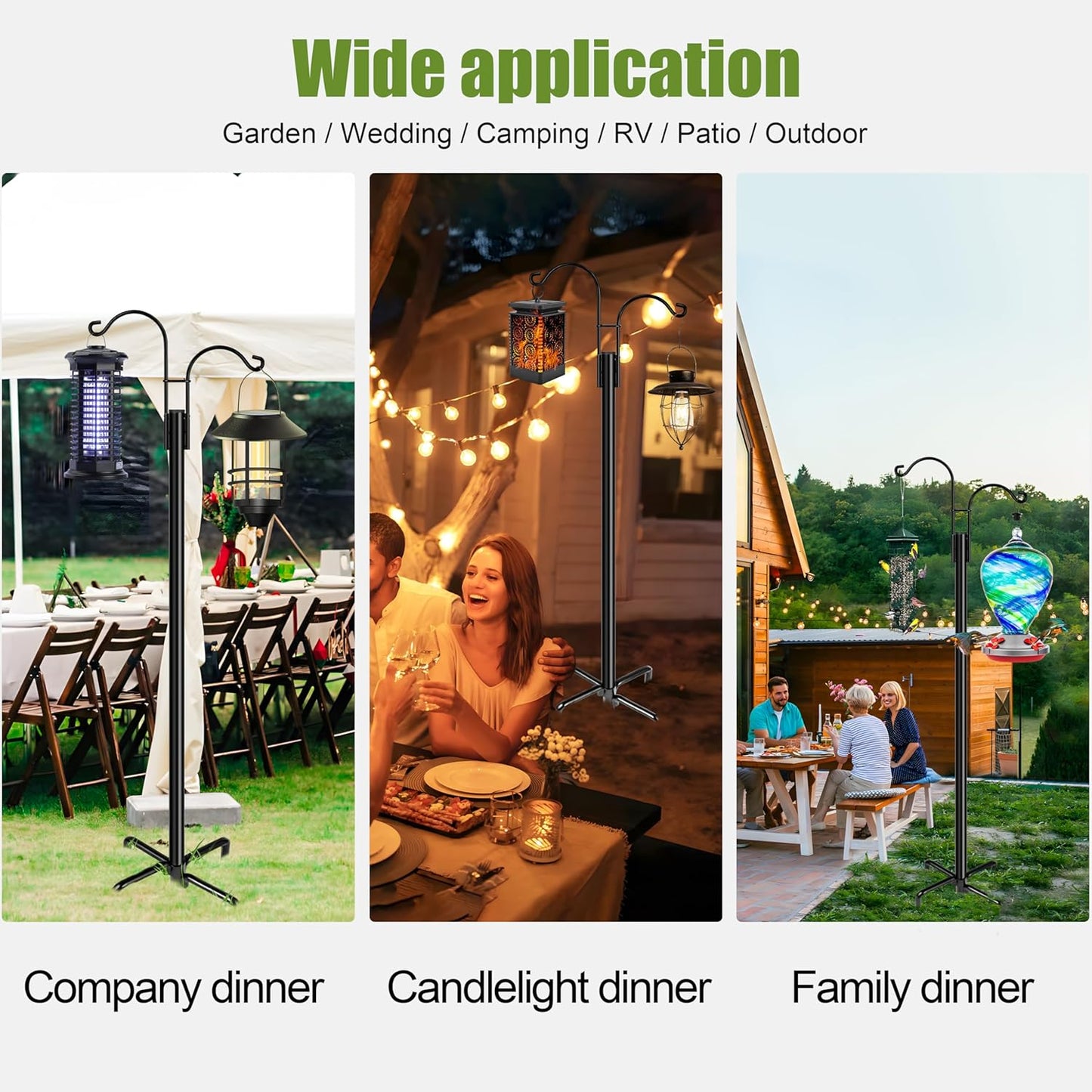 XDW-GIFTS Double Shepherds Hooks for Outdoor, 2-Pack Heavy Duty Garden Pole for Hanging Bird Feeder, Plant Baskets, Solar Light Lanterns, Garden Plant Hanger Stands with 5 Base Prongs