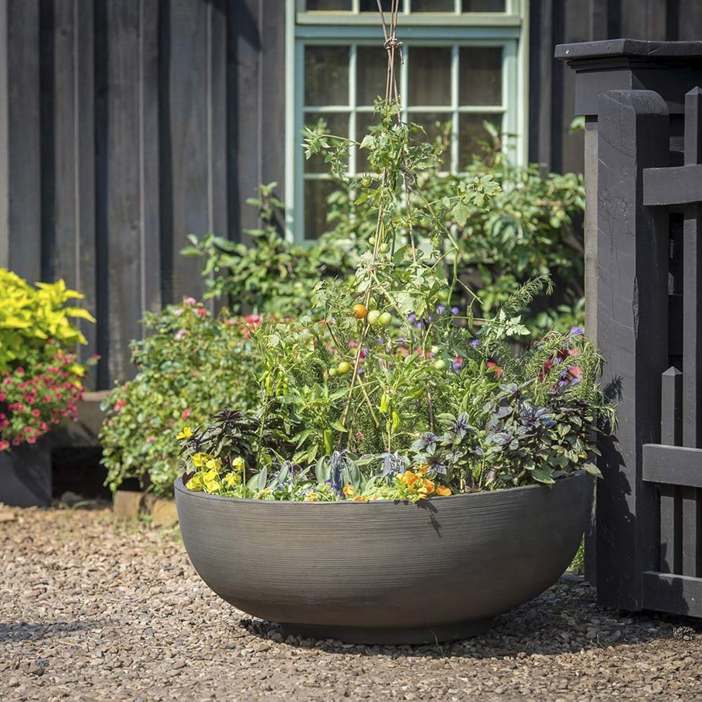 Crescent Garden Orinoco Planter Bowl – Double-Walled Resin Pot for Succulents, Flowers Without Drain Hole - 21" W x 8.25" H (Old Bronze)