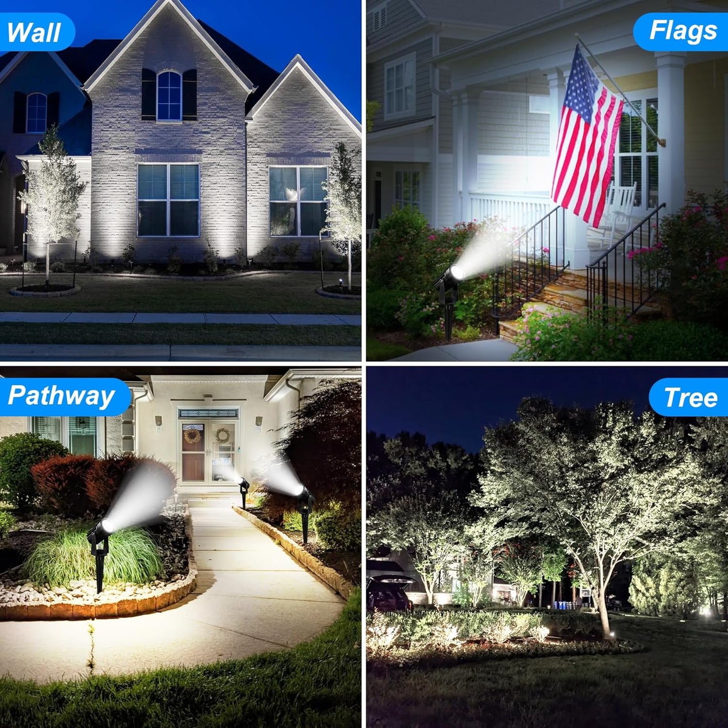 Solar Spot Lights Outdoor, 2-in-1 Solar Landscape Spotlights IP65 Waterproof 9.8ft Cable,Auto On/Off Outdoor Wall Lights for Garden Yard Driveway Porch Walkway Pool(6000K White)