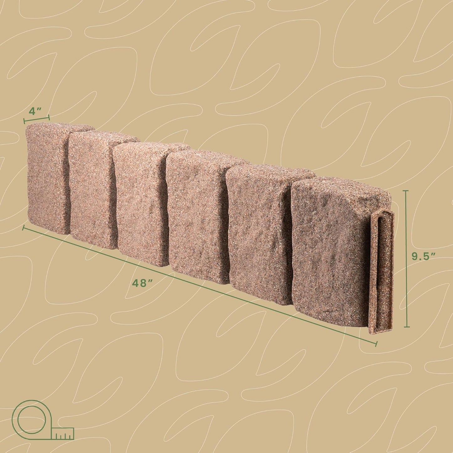 Beuta Landscape Edging | Garden Edging Border | Faux Stone Block XL for Lawn Edging, Flower Beds & Yard Edging – 40 Pack | Each Section Has 6 Blocks 48" L x 4" W x 9.5" H | 120 Spikes | Cobblestone