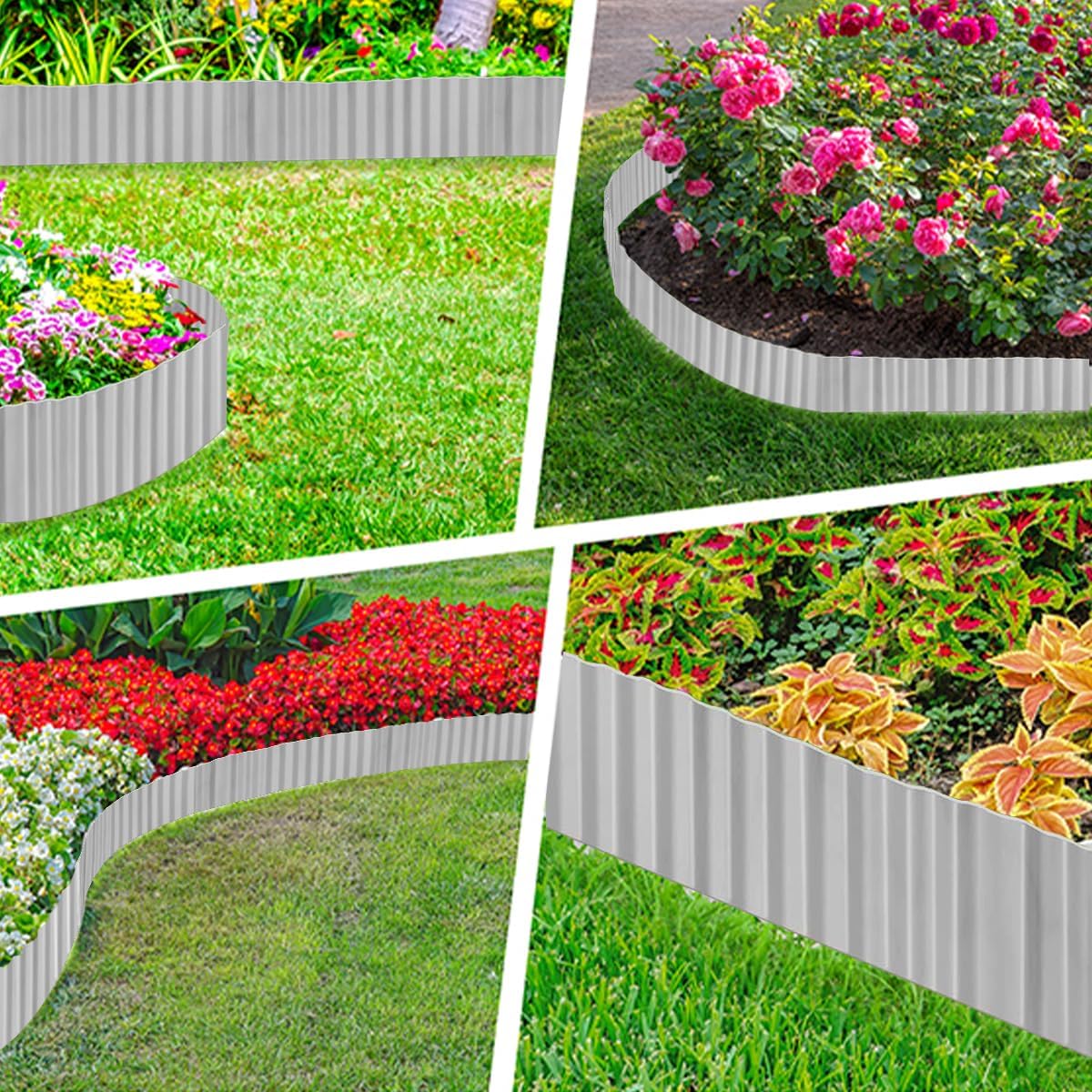 Landscape Edging Border 6inch x 40ft- Corrugated Metal Garden Edging - Lawn Edging Borders - Galvanized Edging Long Strips Yard Border for DIY Flower Beds, Plants, Walkways-Silvery