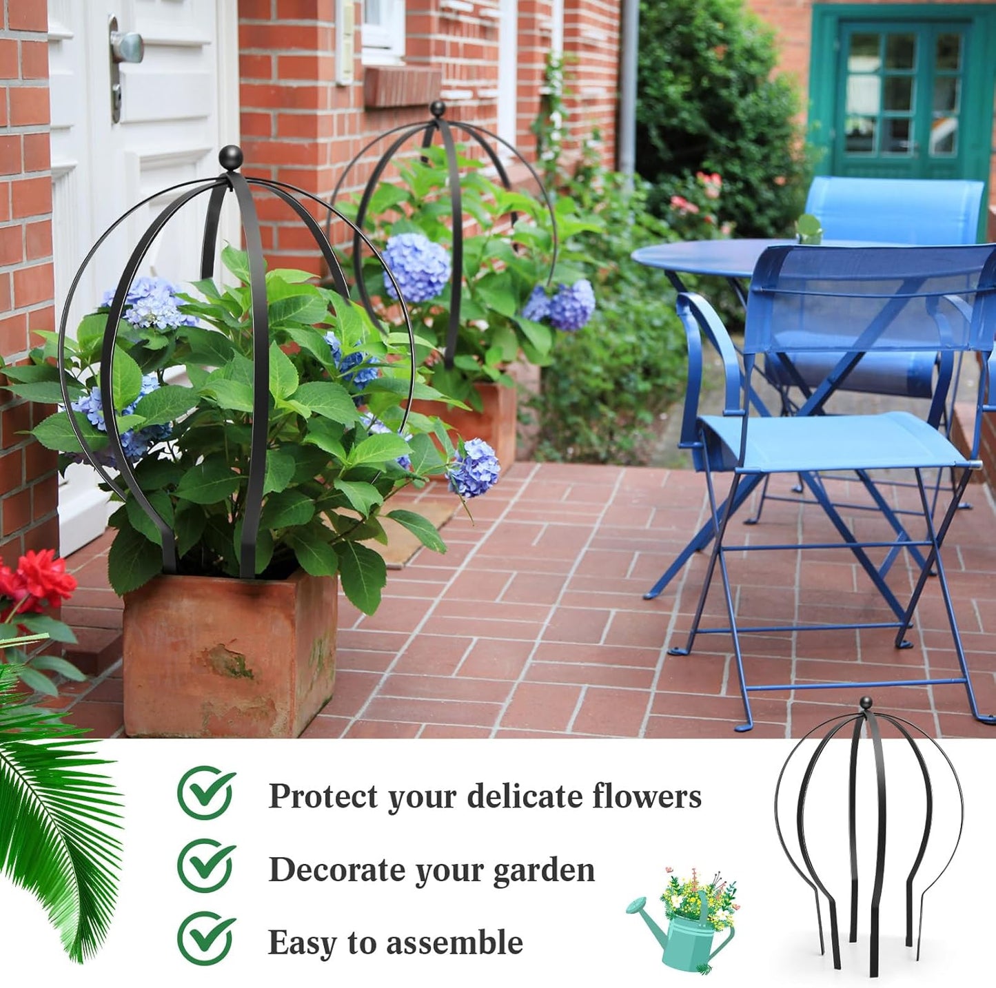 2 Pcs Black Large Metal Trellis 27" x 23" Metal Garden Spheres for Climbing Plants Vine Stem Outdoor Indoor Plant Trellis for Potted Plants Flowers Decorative Support Holder