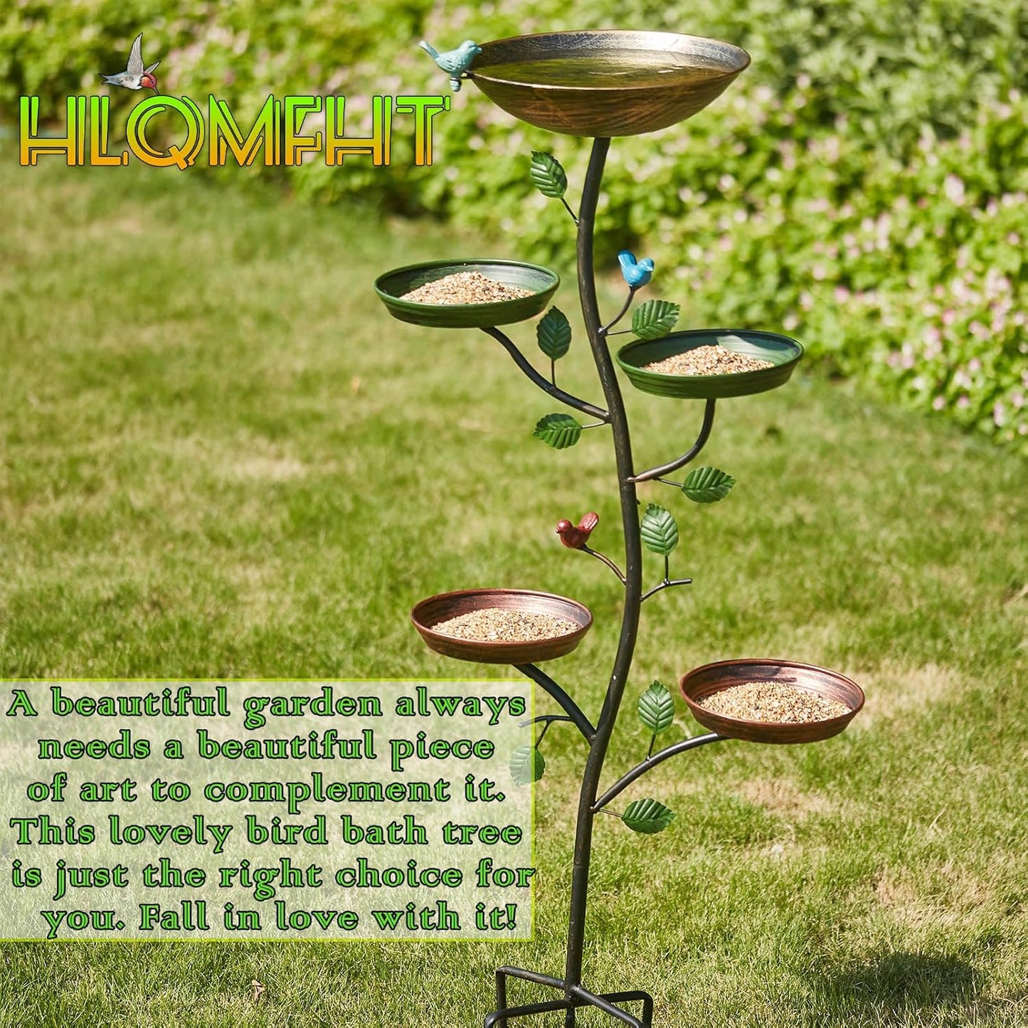44.5" H Bird Baths for Outdoors with Metal Stakes, Standing Bird Baths with 4 Metal Bird Feeder Trays, for Garden Yard Decor