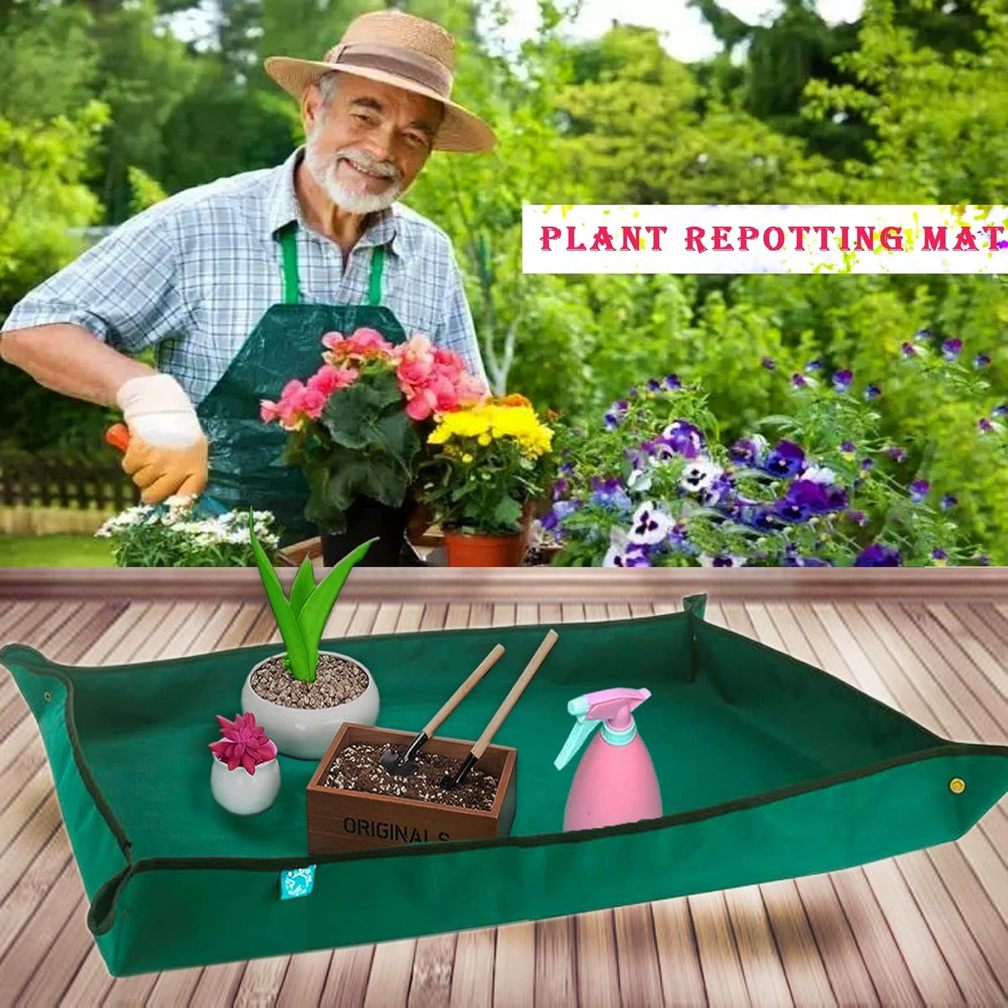 BIUWING Planter Tray, 2PCS Thickened Oxford Fabric Portable Indoor Plant Repotting Mat, Extra Large 43''*29'', Waterproof, Foldable, Blackish Green